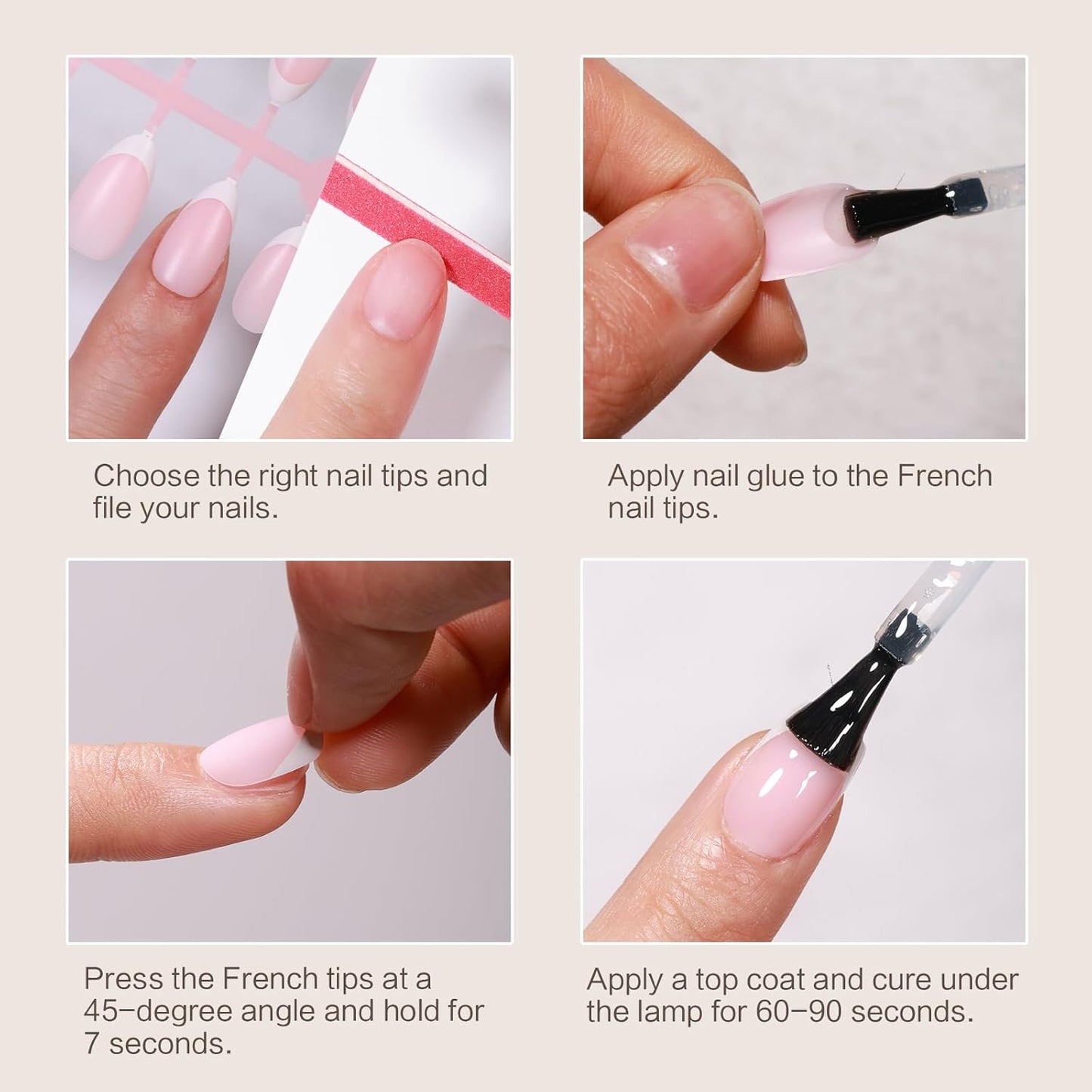 French Tip Press on Nails, 160PCS Gel Nail Tips with 5 Strips, 16 Sizes Pre-applied Primer Classic French Fake Nails, No Need to File, S Square Pink, DIY Nails Art Design Gifts for Women