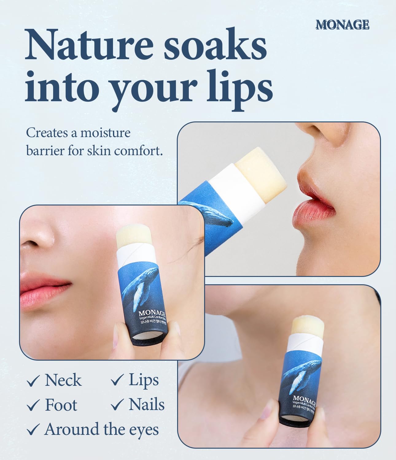 Korea Vegan & Nourishing & Moisturizing Lip Care Made from 100% Natural Ingredients, Organic Moisturizer for Dry, Cracked Lips & Skin, Long-lasting Lip Balm, Comfort, 0.38 Ounce