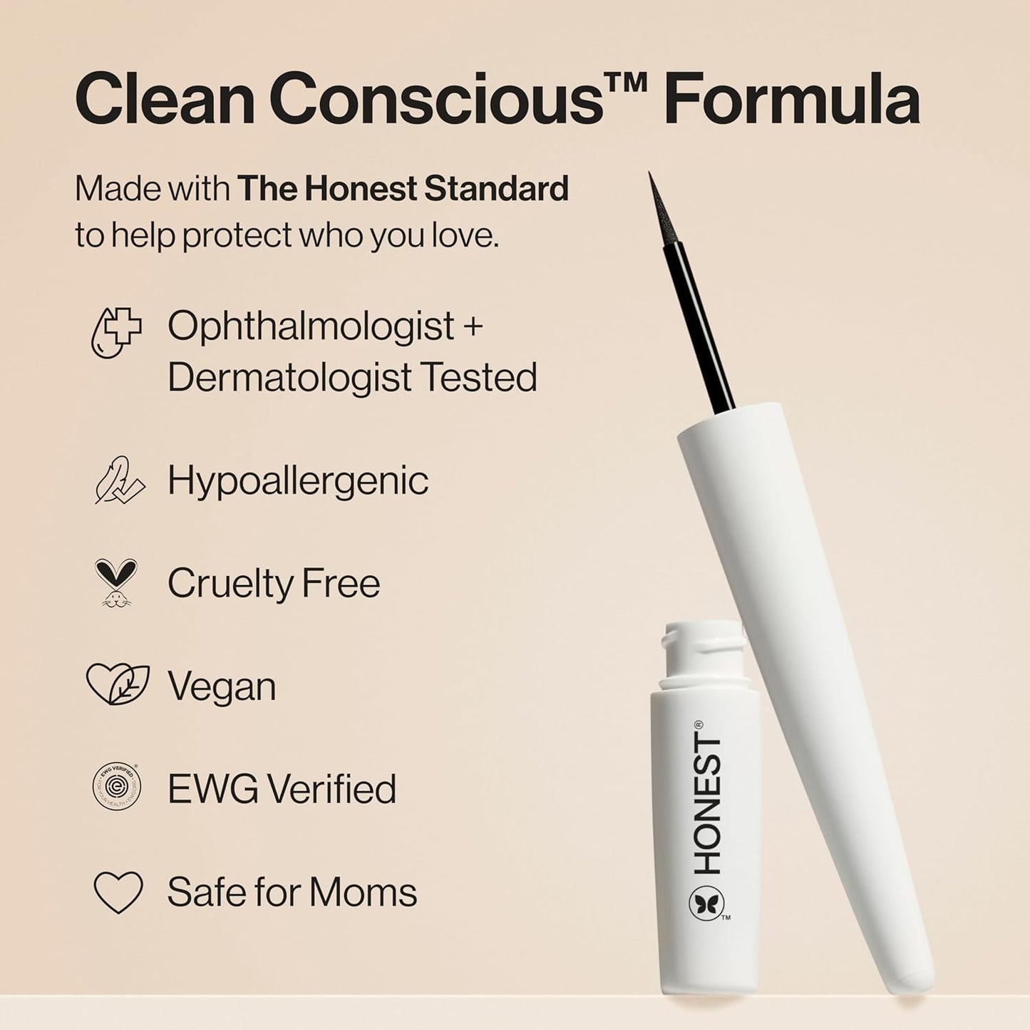 Honest Beauty Longlasting Liquid Eyeliner | Smudge + Flake Proof, Precise Application | Hypoallergenic, Vegan, + Cruelty Free | Black, 0.58 fl oz