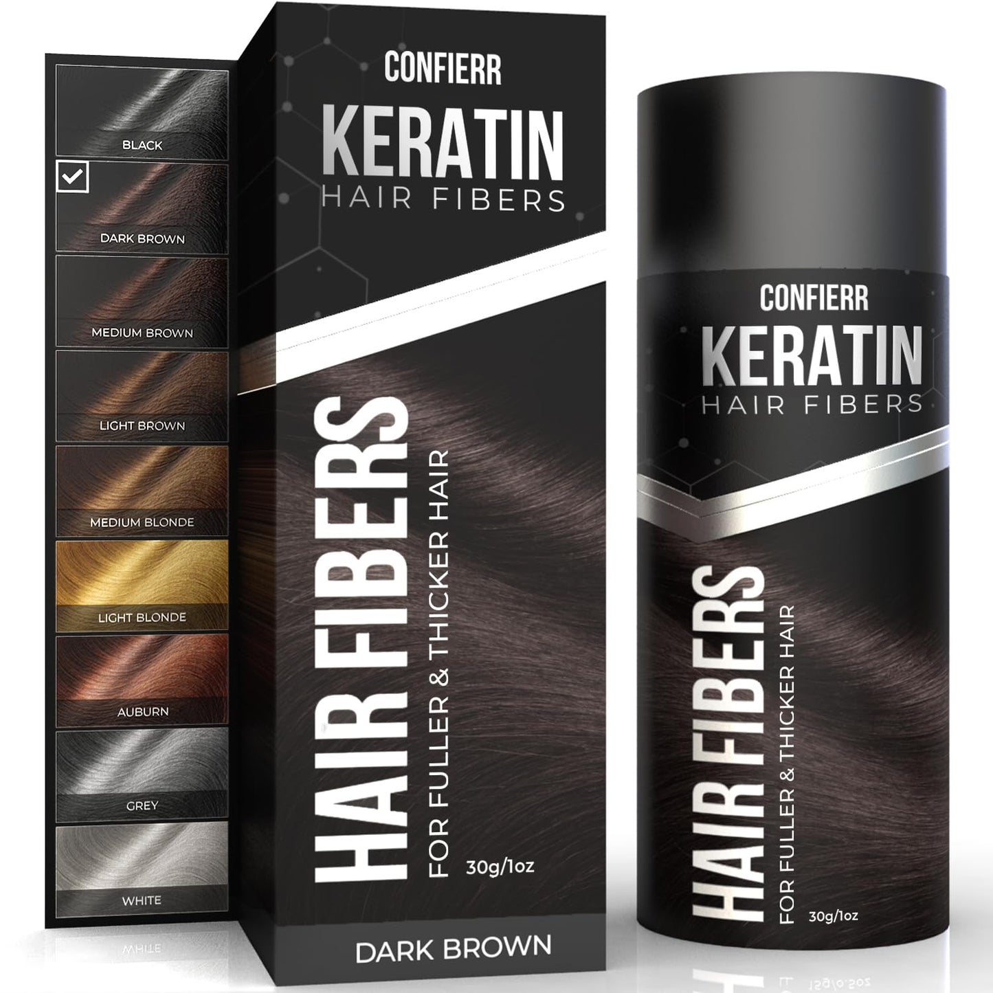 Keratin Hair Fibers for Men & Women - Fill In Fine or Thinning Hair, Instantly Thicker, Fuller Looking Hair (Dark Brown 30g)