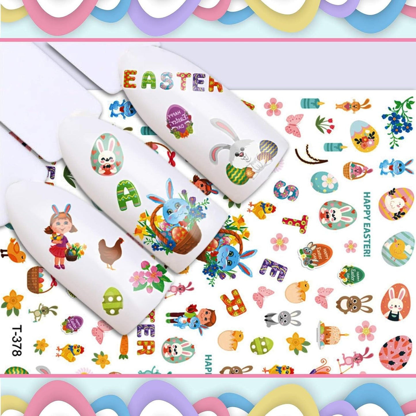 Kalolary 8 Sheet Easter Nail Art Stickers Self Adhesive Easter Nail Stickers DIY Nail Decals Bunny Eggs Chick Rabbits Flower Nail Design Sticker Nail Decoration for Women Girls Kids