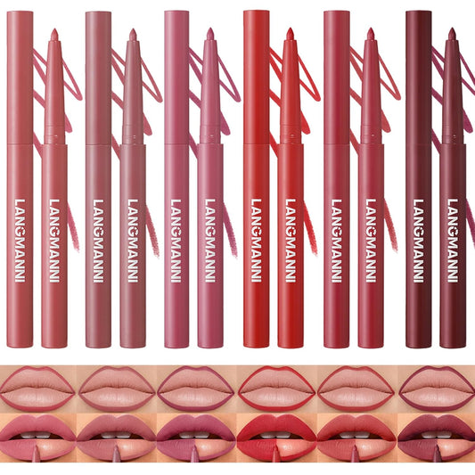 LANGMANNI 6Pcs Sculpting Matte Velvet Lip Liner Set,Smooth Creamy Texture,Waterproof And High Pigmented For Girls Daily Application Lip Makeup(7+8+9+10+11+12)