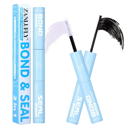 Lash Glue 2 in 1 Lashes Bond and Seal Waterproof Eyelash Glues Strong Hold Eyelash Adhesives Long Lasting Lash Cluster Glue for Eyelashes Extensions DIY at Home by ZANLUFLY