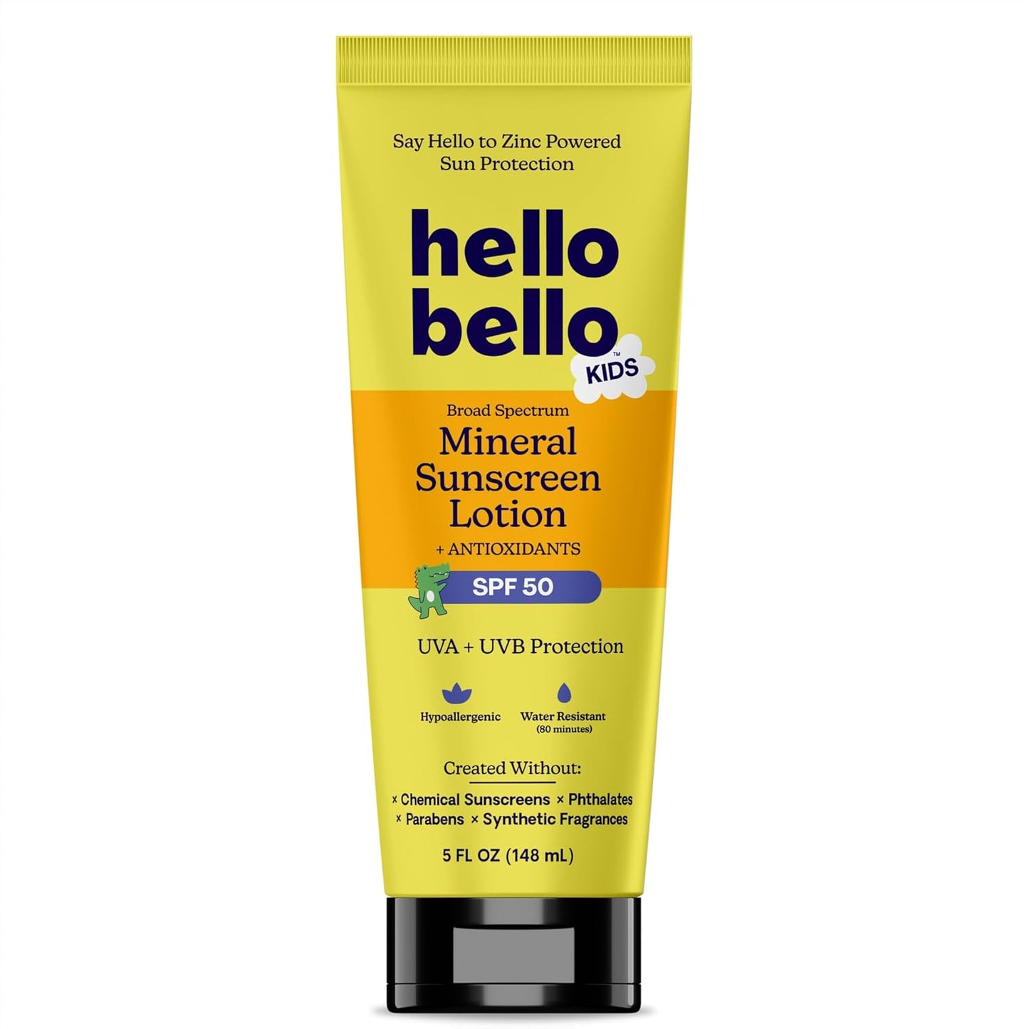 Hello Bello Kids Mineral Sunscreen SPF 50 Lotion - Broad Spectrum Sun Protection for Sensitive Skin - Water Resistant with Antioxidants - 5oz