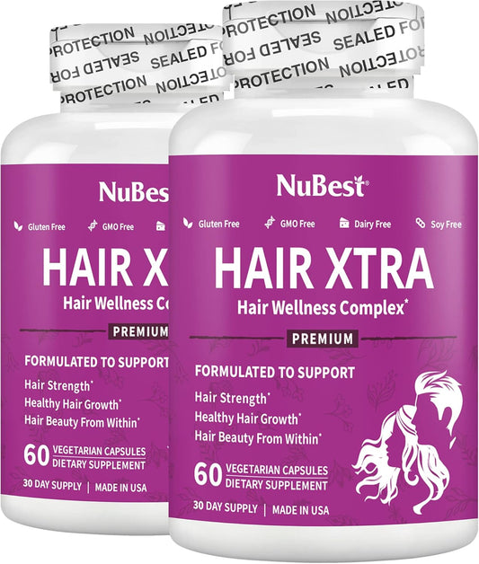 HairXtra - Hair Regrowth Vitamin for Faster Hair Growth - Hair Growth Vegan Capsules - Hair Thickening with Biotin, Zinc, MSM, B Vitamins, Choline - Hair Supplement, Hair Regrowth Capsules - Pack 2