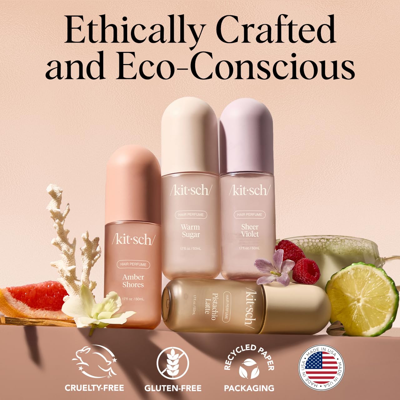 Kitsch Hair Perfume for Women - Warm Sugar | Clean, Deodorizing & Patented Odor-Eliminating Technology Hair Spray & Body Mist - Freshen Hair, Body & Pillows - Pink Grapefruit & Vanilla Scent - 50mL