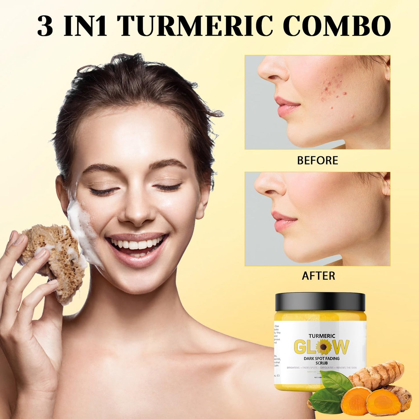 Glow Combo Skincare Set,3 In 1 Turmeric Combo Skincare Set，Turmeric Glow Butter,Hydration Glowing Skincare Set for All Skin Types