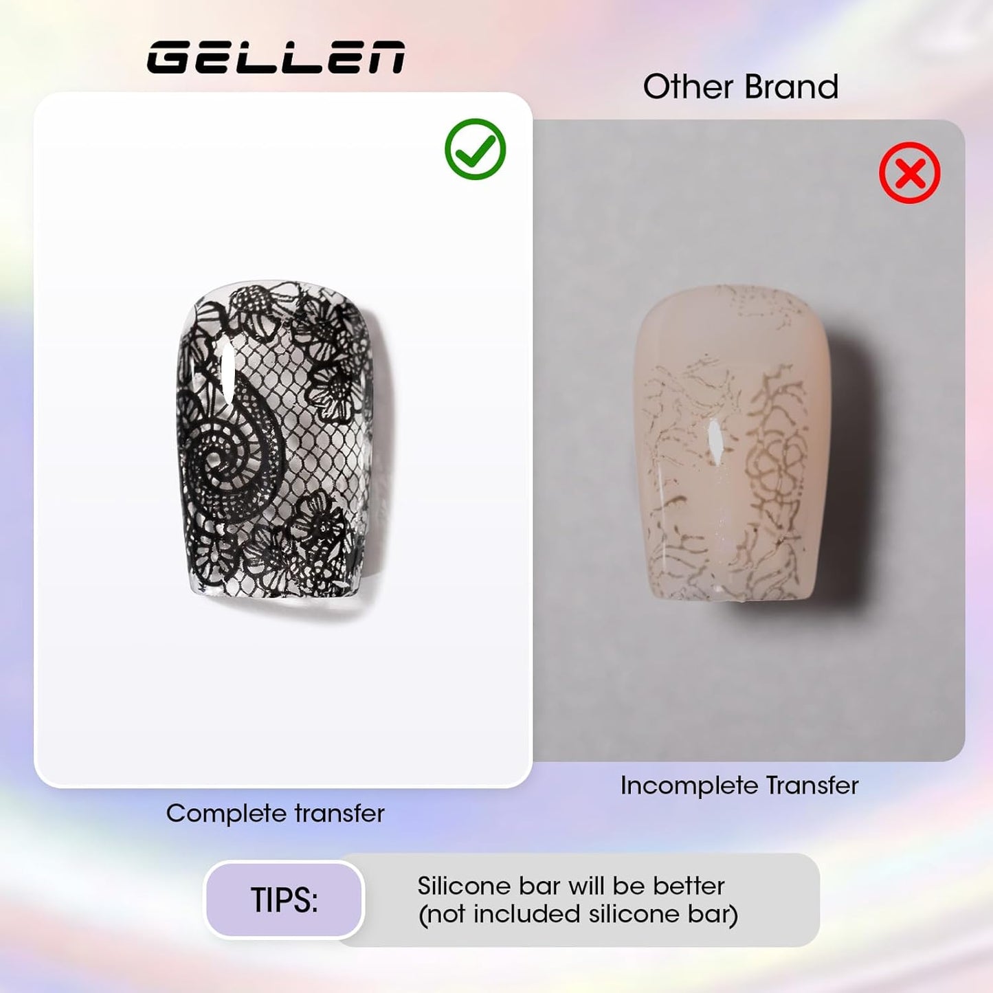 GELLEN 18ml Nail Foil Glue Gel, Foil Transfer Gel for Nails Stickers, Nail Foils Transfer Nail Art Glue Gel Nail Polish, Complete Clear Transferred Pattern, Easy Work at Home, Non-toxic, Hema Free