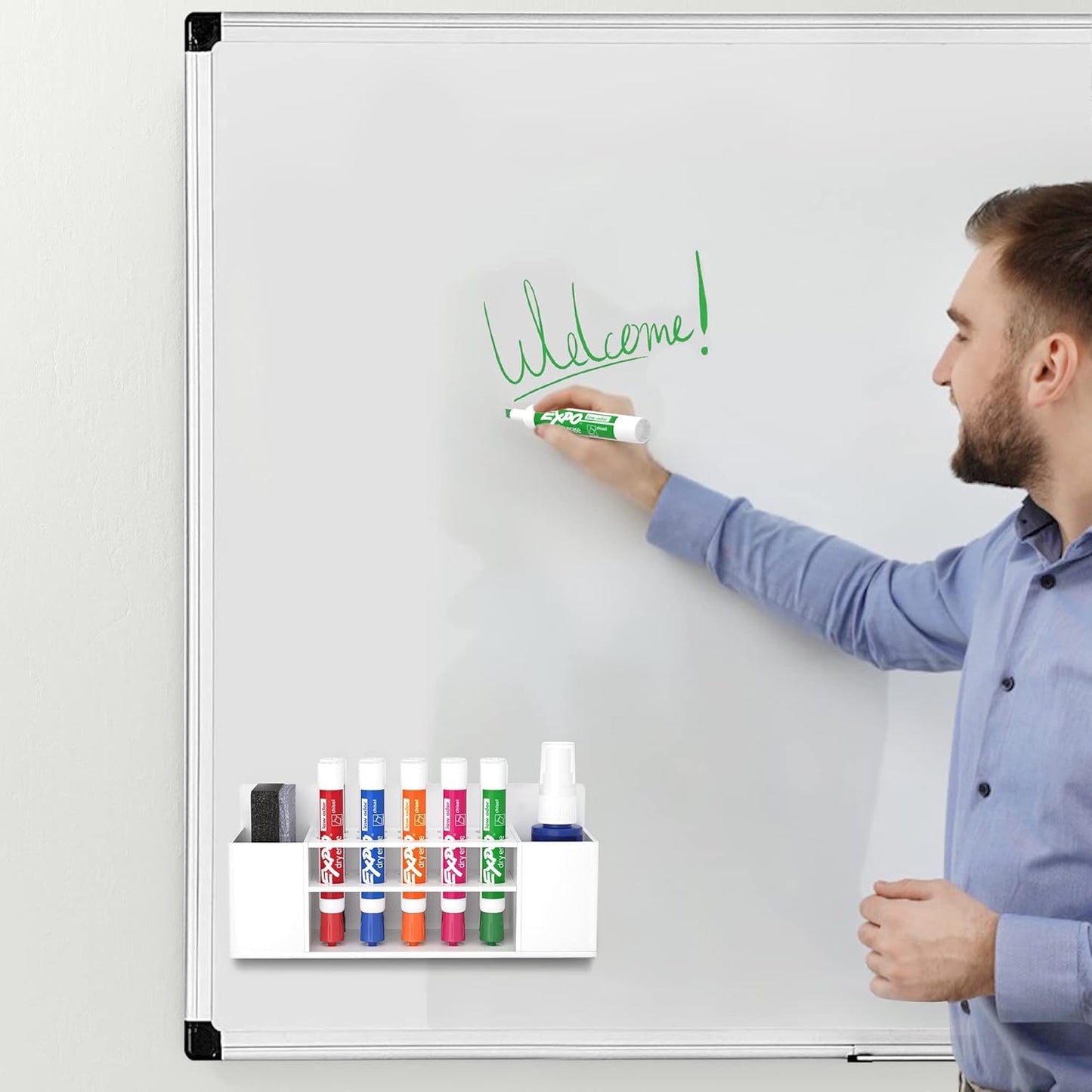 HBlife Acrylic Magnetic Dry Erase Marker Holder for Whiteboard, Wall Mount 10 Slots Magnet Pen Pencil Holder for Fridge Refrigerator, Locker Organizer Accessories for School Classroom Office, White