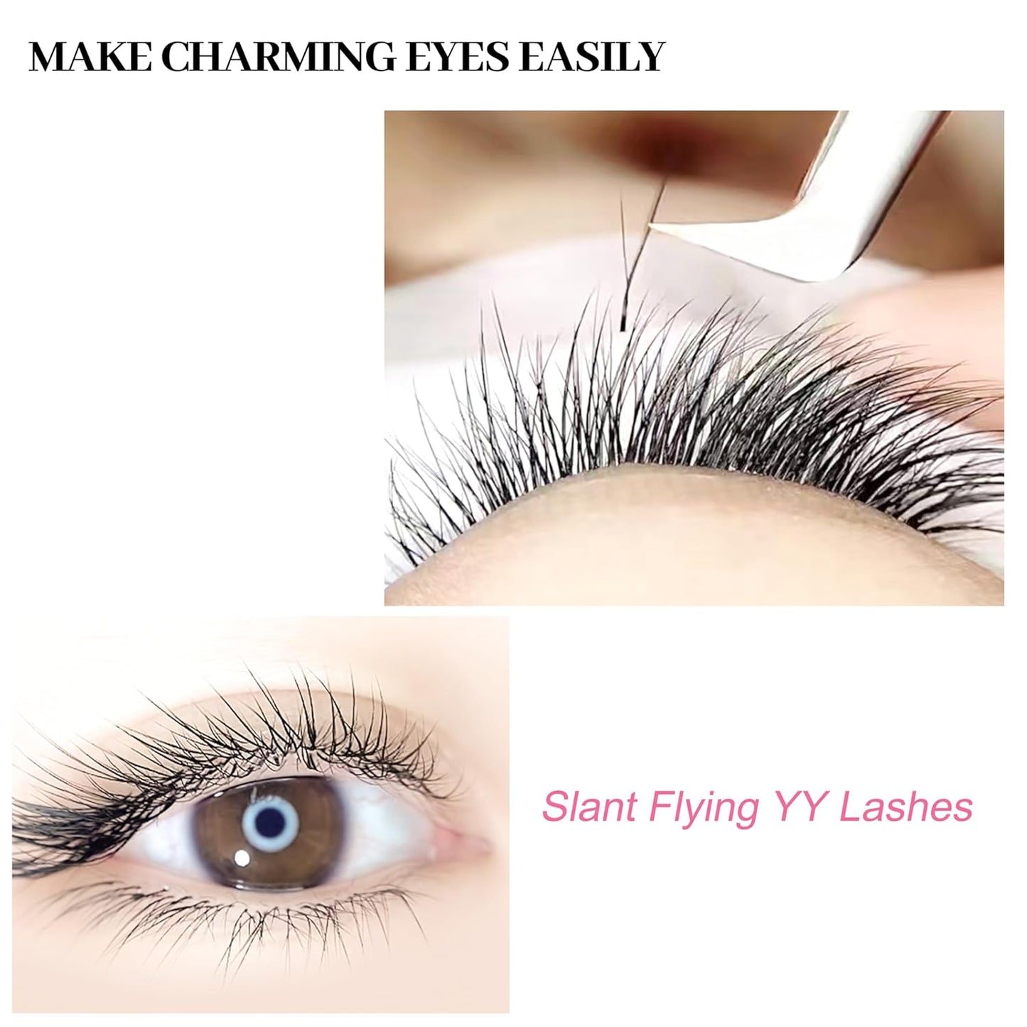Lash Extensions Slant Flying YY Lashes 0.07mm Thickness Eyelash Extensions C Curl Lashes Mix 8-15mm Soft Lash Trays Natural Matte Black False Eyelashes(Slant Flying YY-0.07-C,8-15mm)