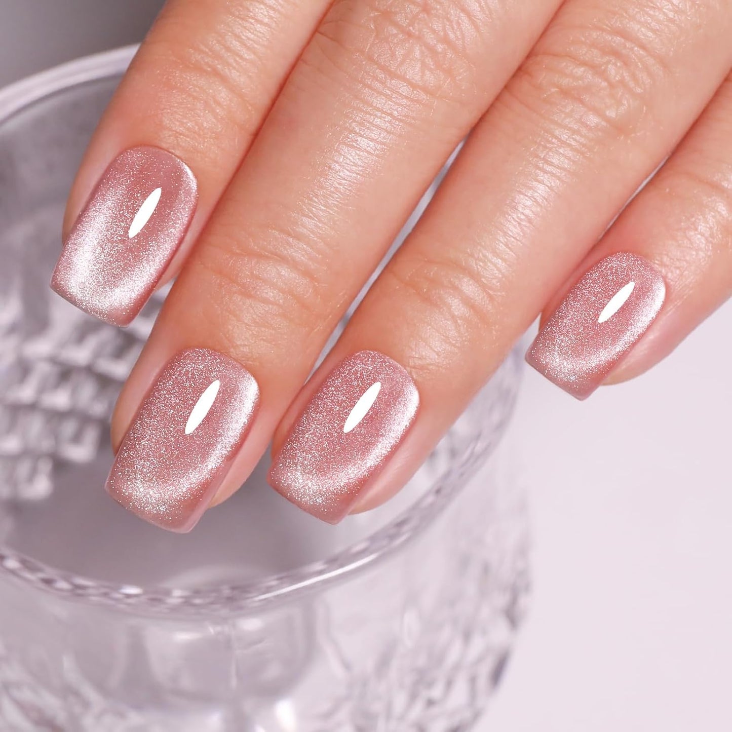 Imtiti Cat Eye Gel Nail Polish, Light Nude Pink Holographic Magnetic Crystal Nail Gel Polish With Magnet Glittery Galaxy Spring Summer Kit Soak Off UV Led 10ML