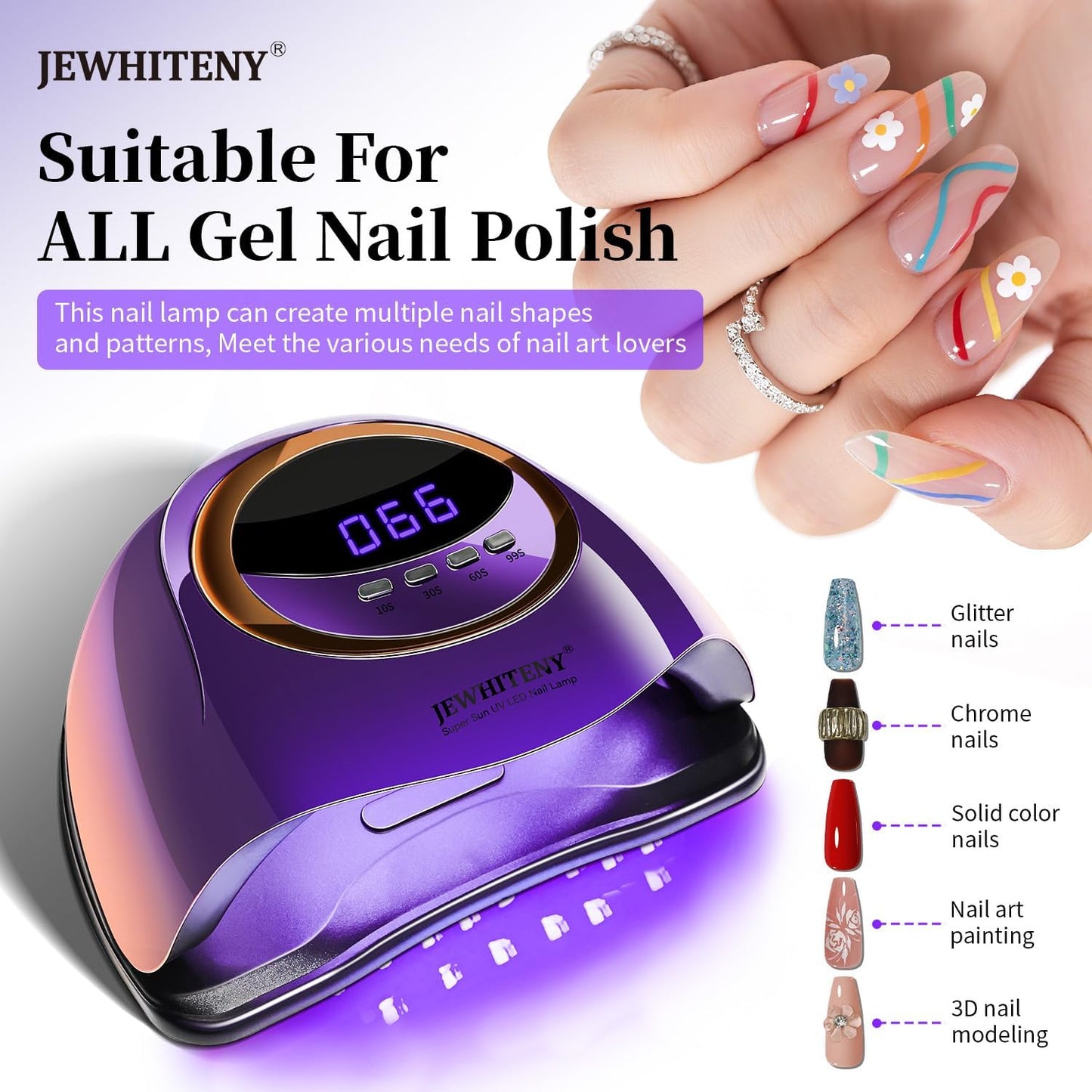 JEWHITENY Purple Fast U V Dryer for Gel Nail Polish:Gel Manicure U V Light with 4 Timers & Automatic Sensor Gel Nail Lamp Professional Curing LED Light