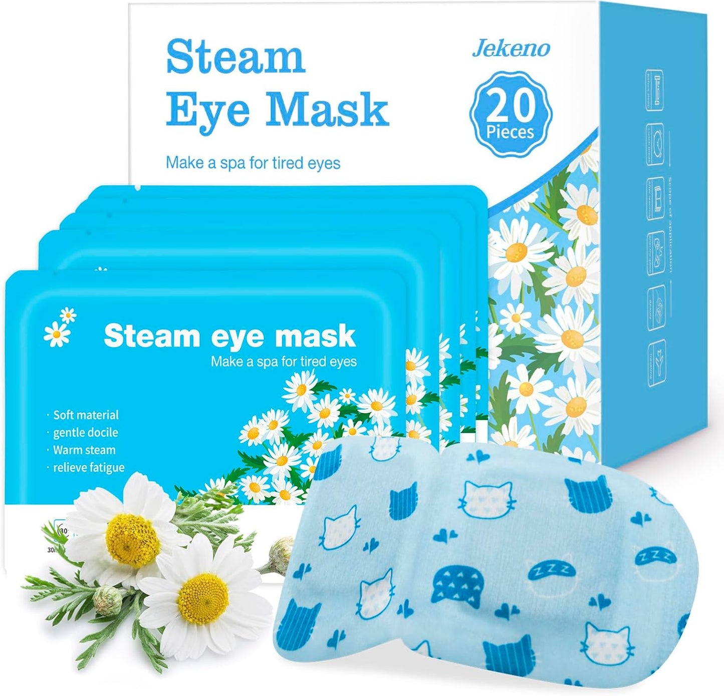 Jekeno Steam Eye Mask, 20 Packs Eye Masks for Dry Eyes Dark Circles and Puffiness, 40-60 Minutes Self Heated Steam Warm Eye Mask, Christmas Spa Gifts for Women