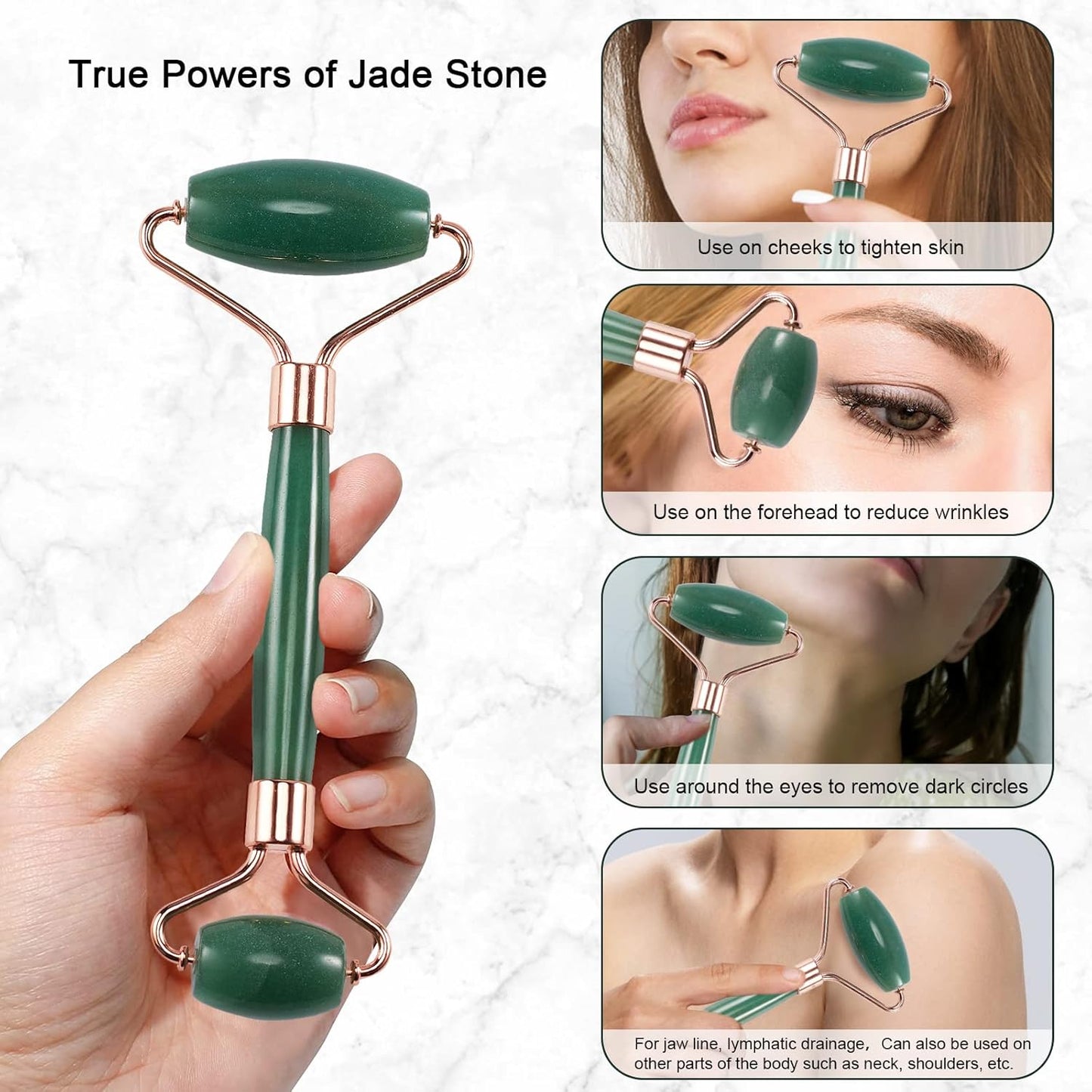 Jade Roller for Face, Facial Roller Massager Skin Care Tool, Gua Sha Facial Tools for Face, Neck, Eyes, Reduce Puffiness of The Skin (Green)