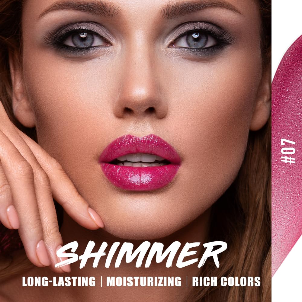 Jolilab 8Pcs Sparkling Lipstick Lip Gloss Long Lasting Waterproof Moisturizer Lip Balm Glitter Shimmer Metallic, Diamond Shiny Bold Glow Goth Lipstick for Women Girls, Non-sticky