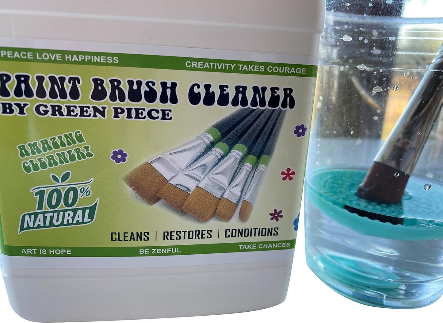 Green Piece® Completely Nontoxic Paint Brush Cleaner for Paint Cleanup for Brushes (Combo Pack- Paint Brush Cleaner with mat)