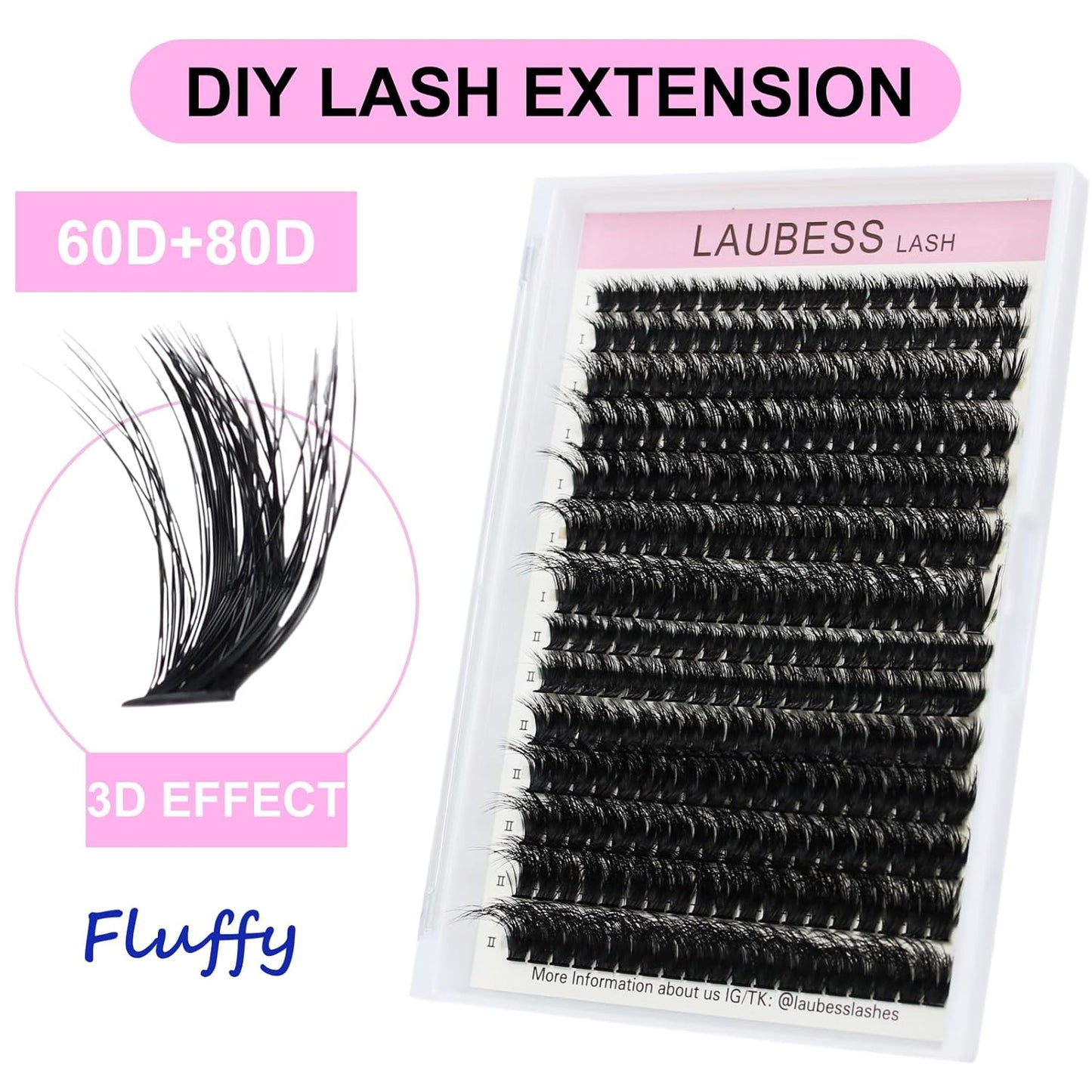Lash Clusters LAUBESS Individual Lashes Waterproof Eyelash Clusters Mixed Tray Cluster Eyelash Extensions Soft Cluster Lashes for Beginners(60D/80D-0.07D-8-18(3D)