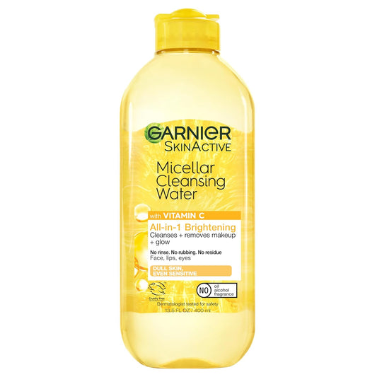 Garnier Micellar Water with Vitamin C, Facial Cleanser & Makeup Remover, Brightening & Hydrating, For All Skin Types, Vegan, Cruelty Free, 13.5 Fl Oz (400mL), 1 Count
