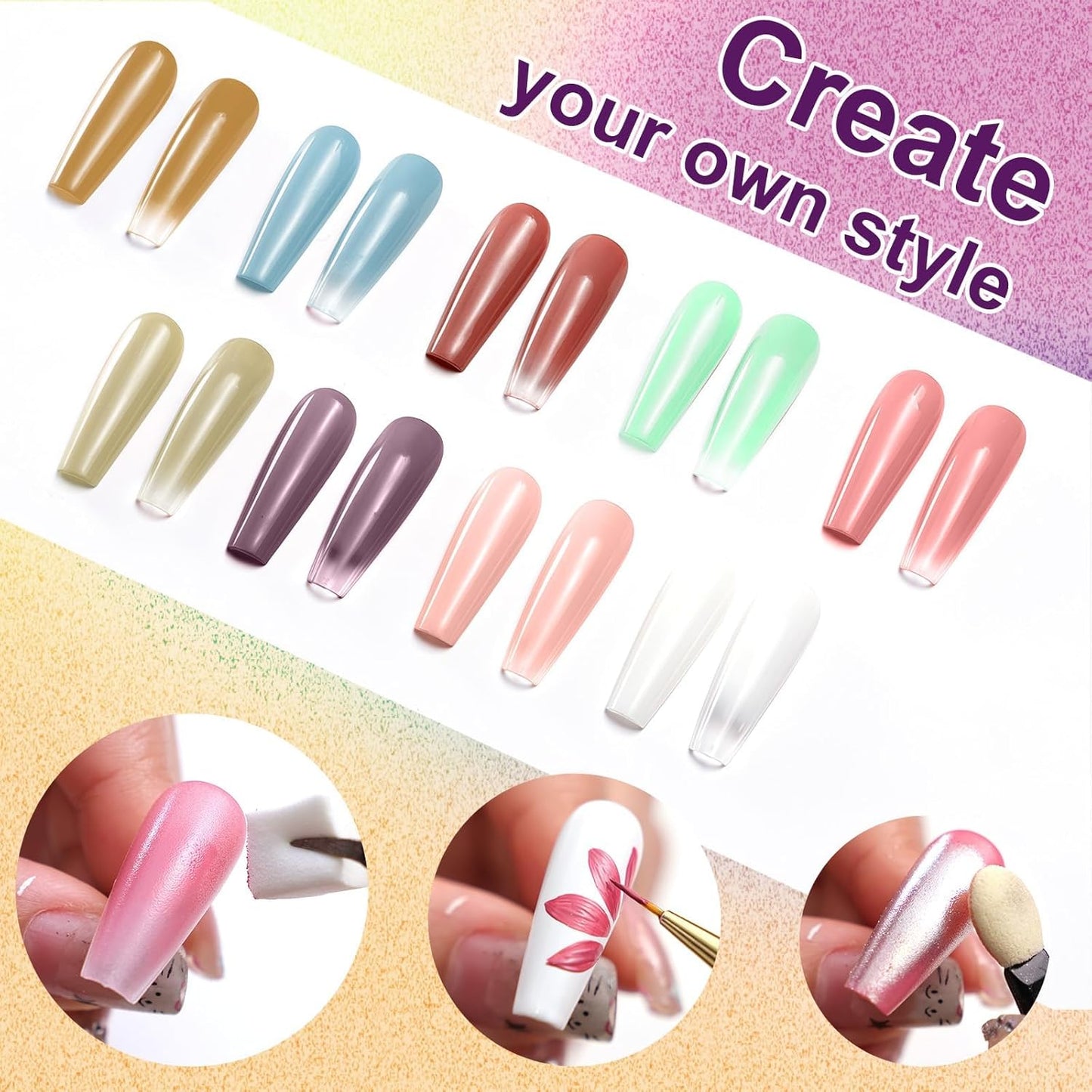 Gradient Painting Gel, 9 Colors Ombre Gel Nail Polish for Pigment Pat Nails Aura Nails French Manicure Soak Off UV Long-lasting Home Salon DIY Nail Art Monet’s Garden
