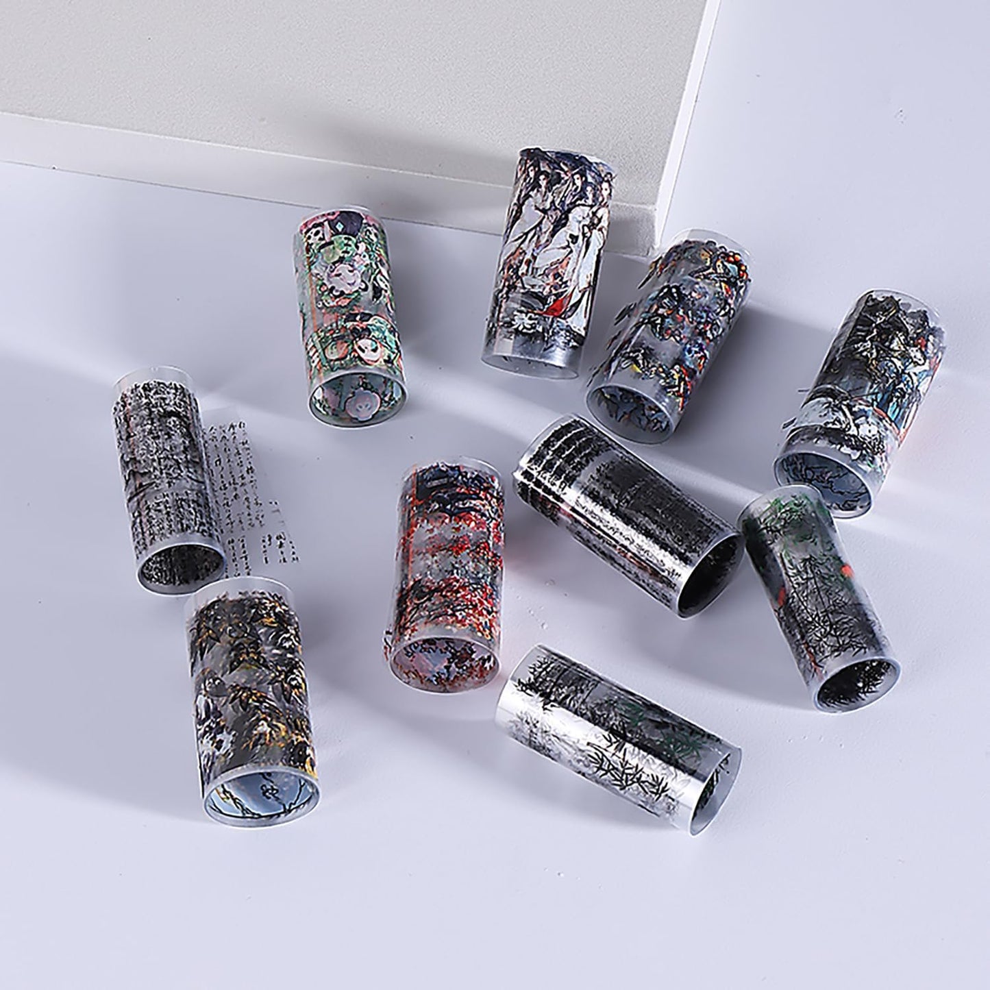 10 Rolls Nail Foils Transfer Nail Art, Chinese Style Nail Foil Transfer Stickers Self Adhesive Nail Art Supplies Decals Cute Panda Manicure Accessories Fall Winter Nail Decorations for Women