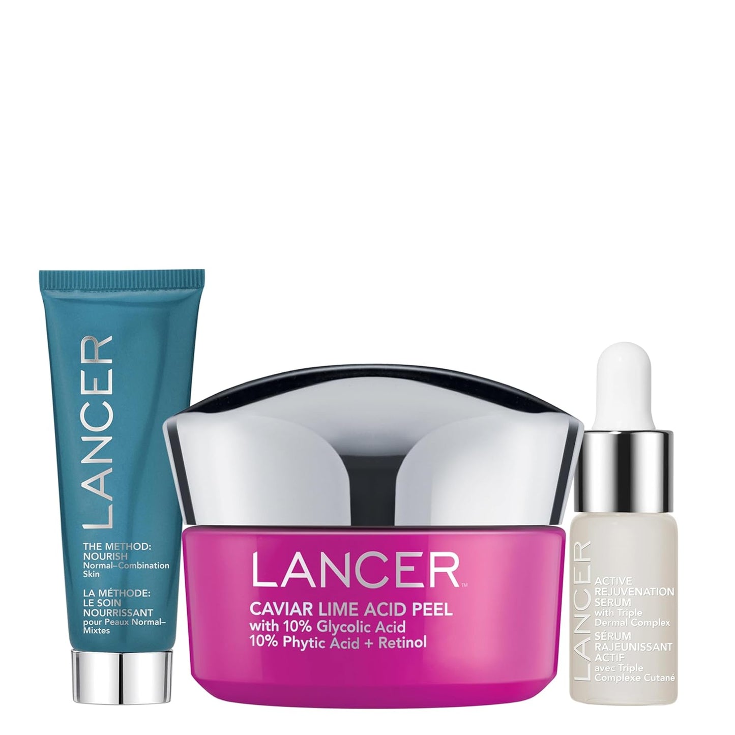 Lancer Skincare Vibrant Glow 3-Piece Set, Contains Moisturizing Face Mask, Caviar Acid Peel, Active Rejuvenation Serum for Vibrant Skin