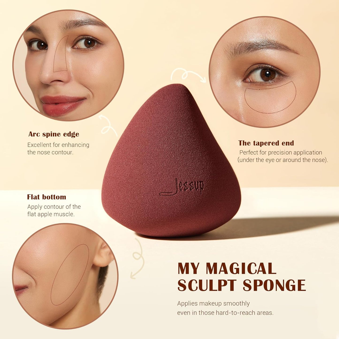 Jessup Foundation Brush with Makeup Sponge, Black Makeup Brush Flat Top Kabuki Brush for Liquid Blending Stippling, T881