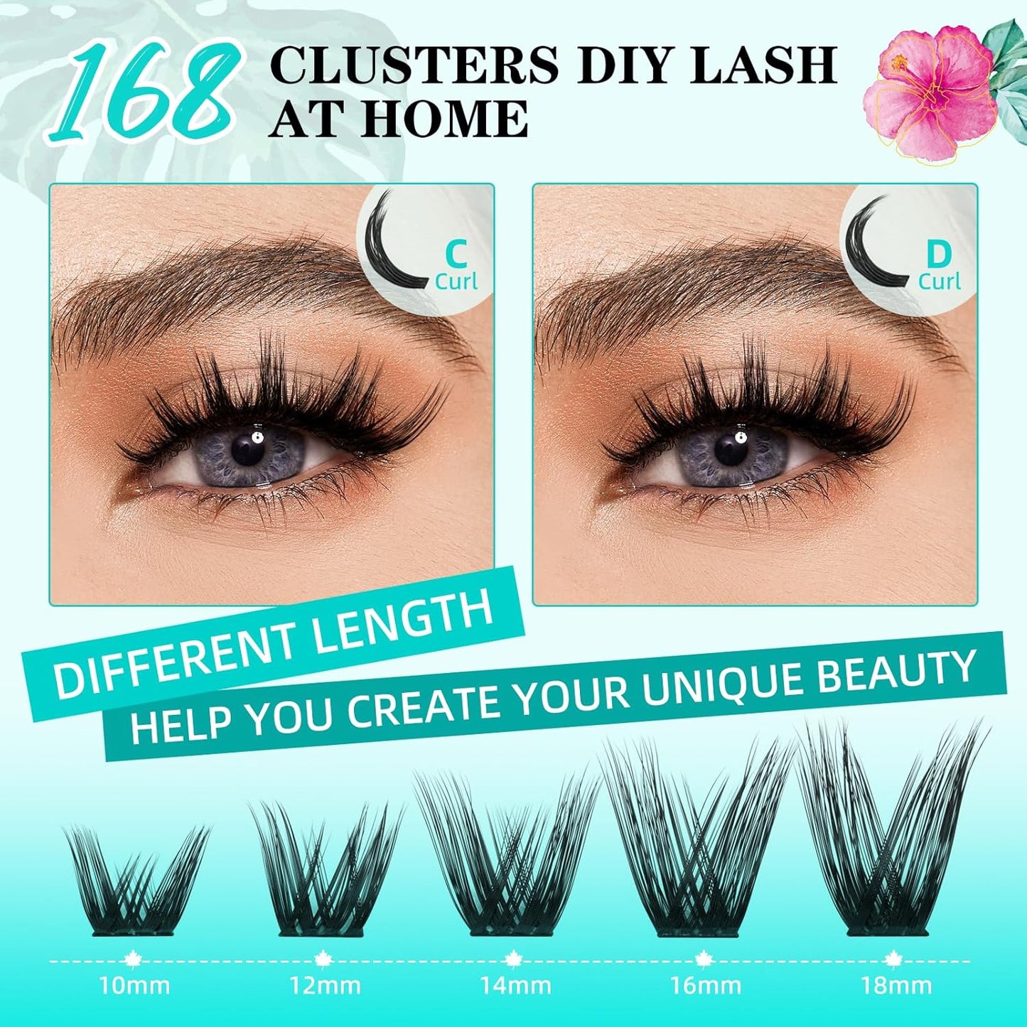 Lash Clusters Wet Look 168Pcs Eyelash Cluster Ultra-Thin Lash Band Eyelashes Extensions Spiky Anime Wide Span Lashes(Mallow,D-16mm)