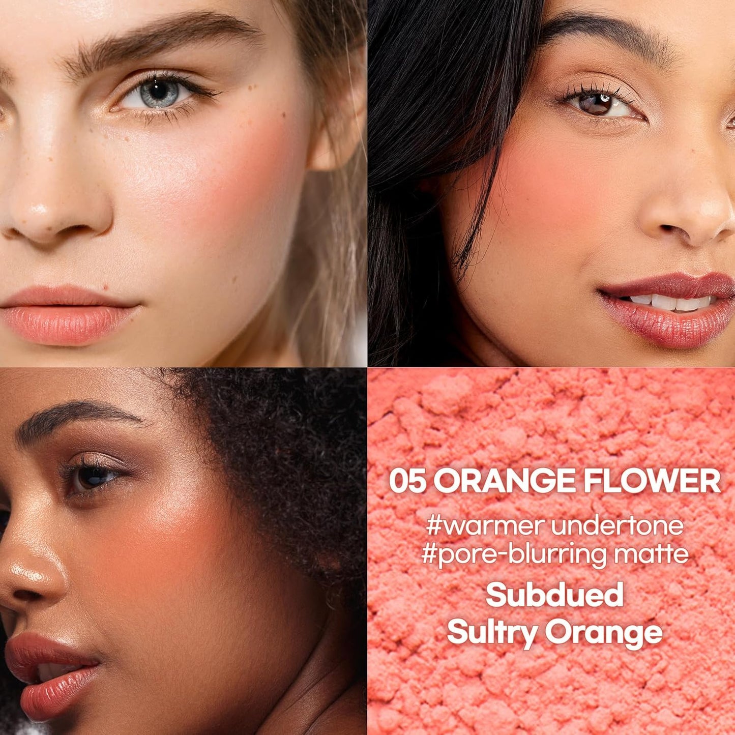 Hope Girl 3D Powder Blusher 0.17oz | Skin-Loving Korean Mini Blush for Cheeks and Eye Makeup w/Allantoin | K Beauty Cool Toned Vibrant Sunkissed Fine Powder Makeup Blush Cosmetics (#05 Orange Flower)