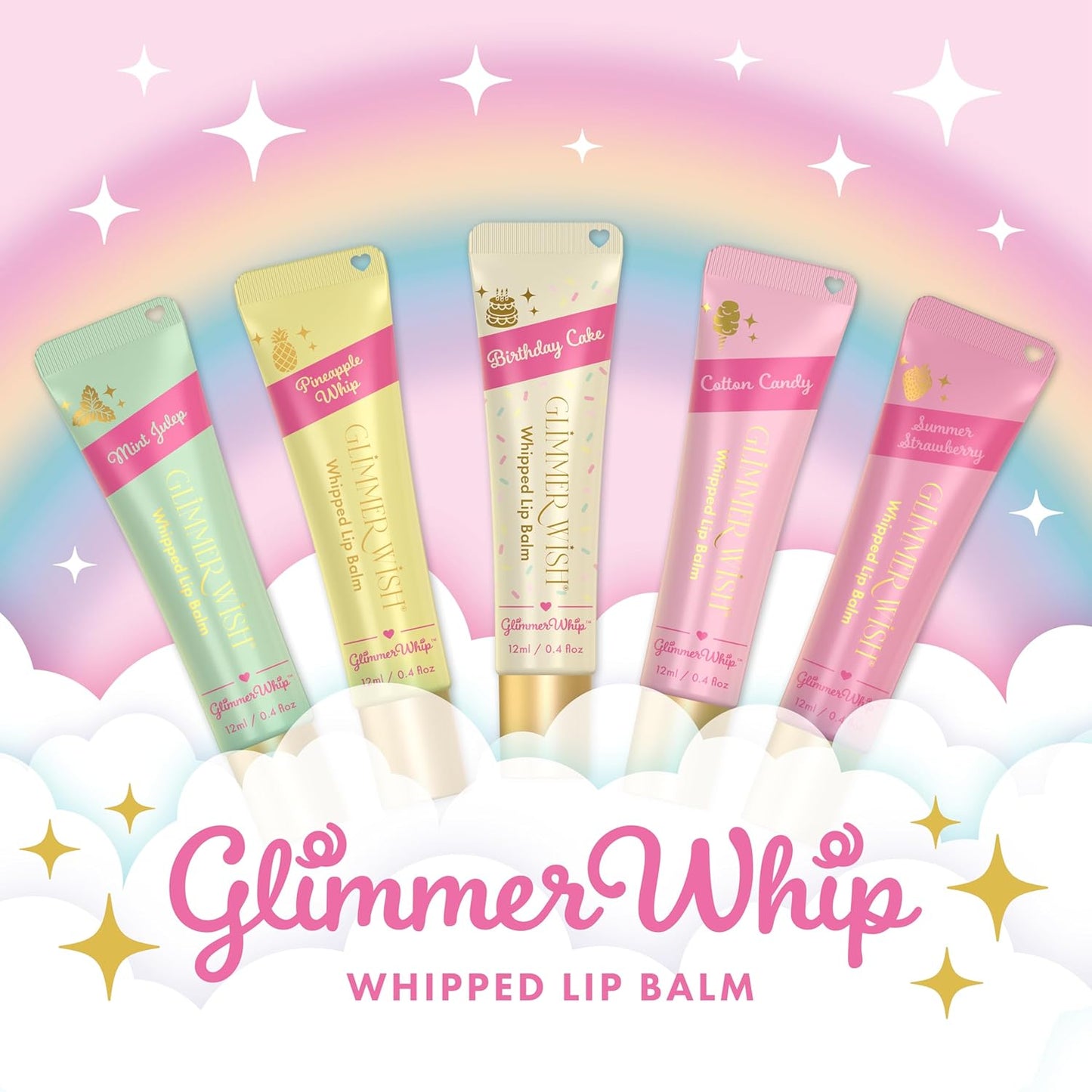 Glimmer Wish Glimmer Whip Hydrating Lip Balm – Organic Castor & Jojoba Oils, Shea & Cocoa Butters – Vegan, Non-Toxic, Moisturizing Lip Care (Birthday Cake)