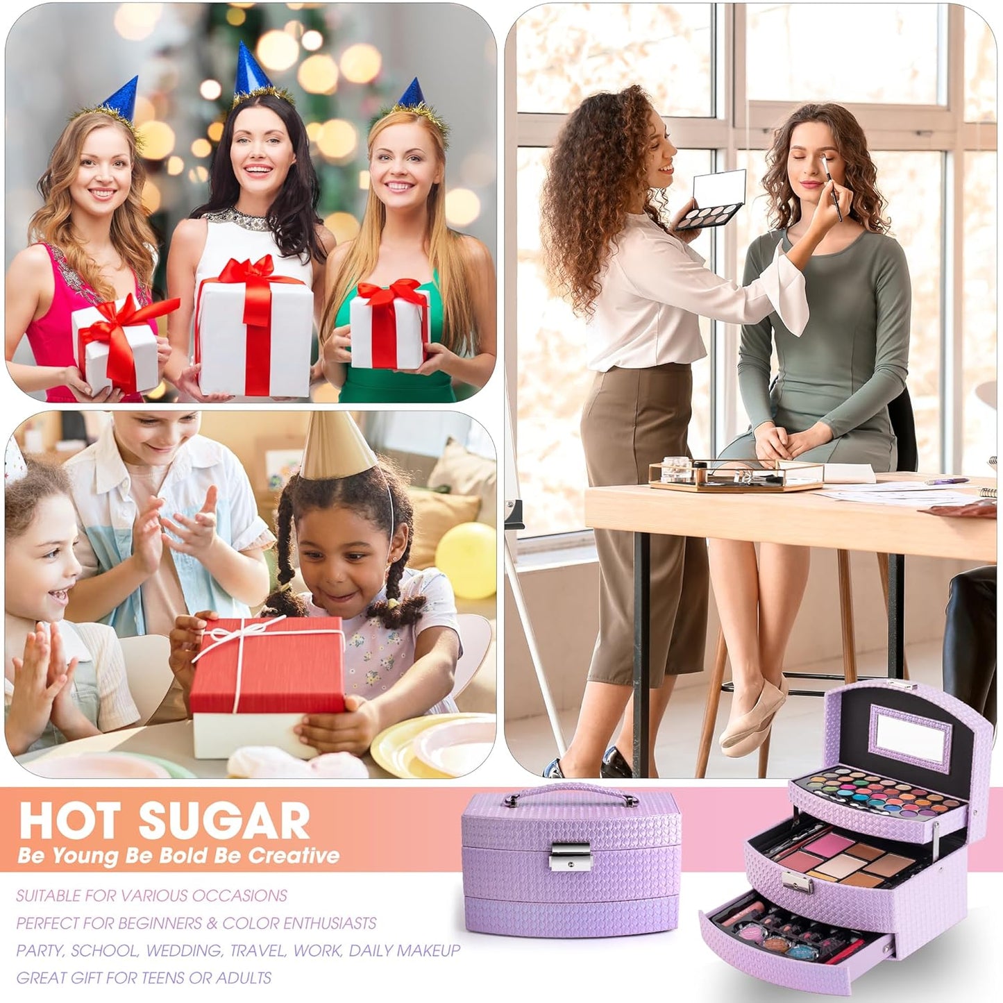 Hot Sugar Girls Makeup Kit for Birthday Gift, All in One Beginner Makeup Kit for Women Full Kit, Christmas Makeup Set for Teens 10 12 13 16 Includes Real Cosmetics and Makeup Tools (Purple)