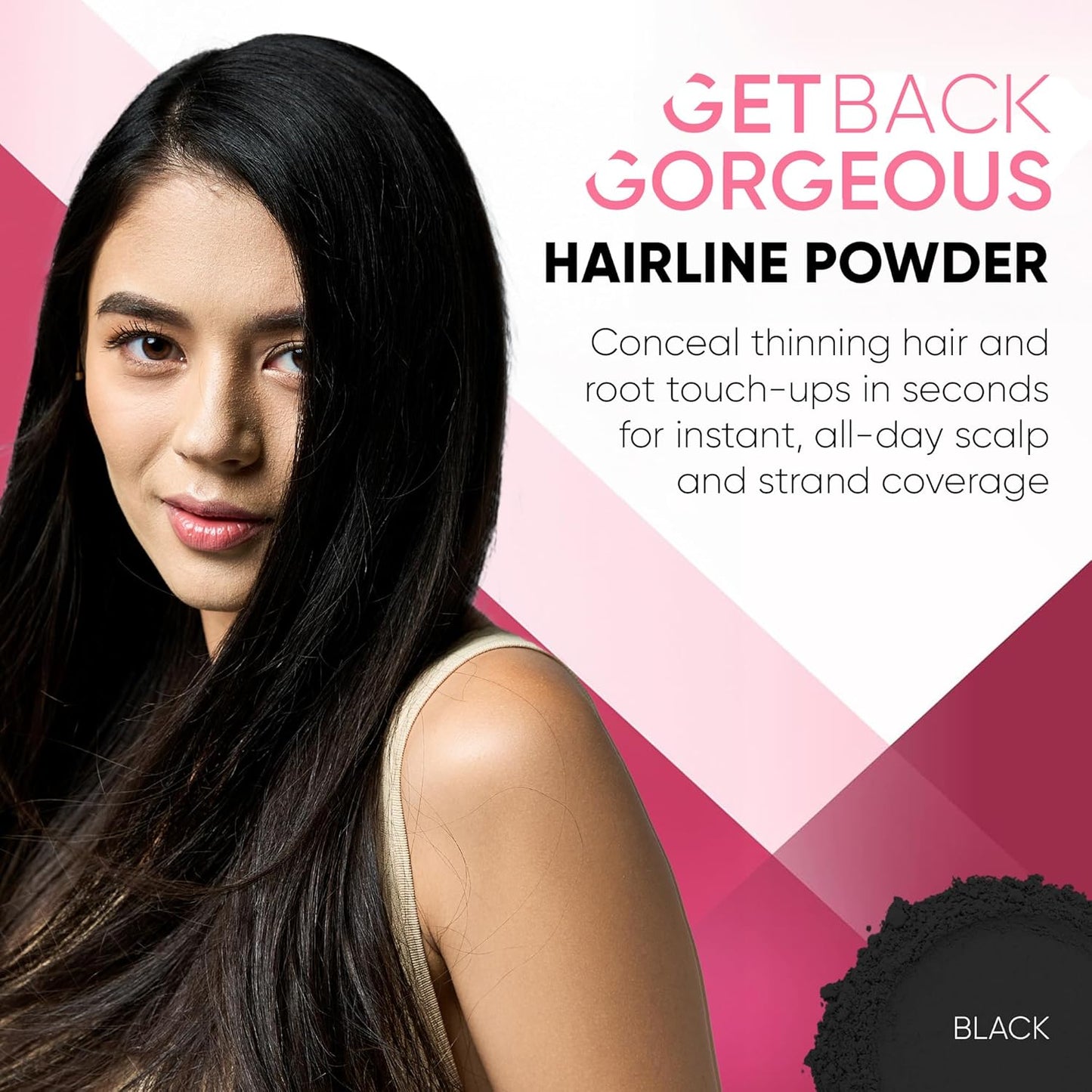 GBG Hairline Powder, Black - 48-Hour Coverage Root Touch Up Powder for Bald Spots, Instant Hair Loss Concealer & Brightening Highlights - Hair Fillers for Thinning Hair for Women & Men, 4g