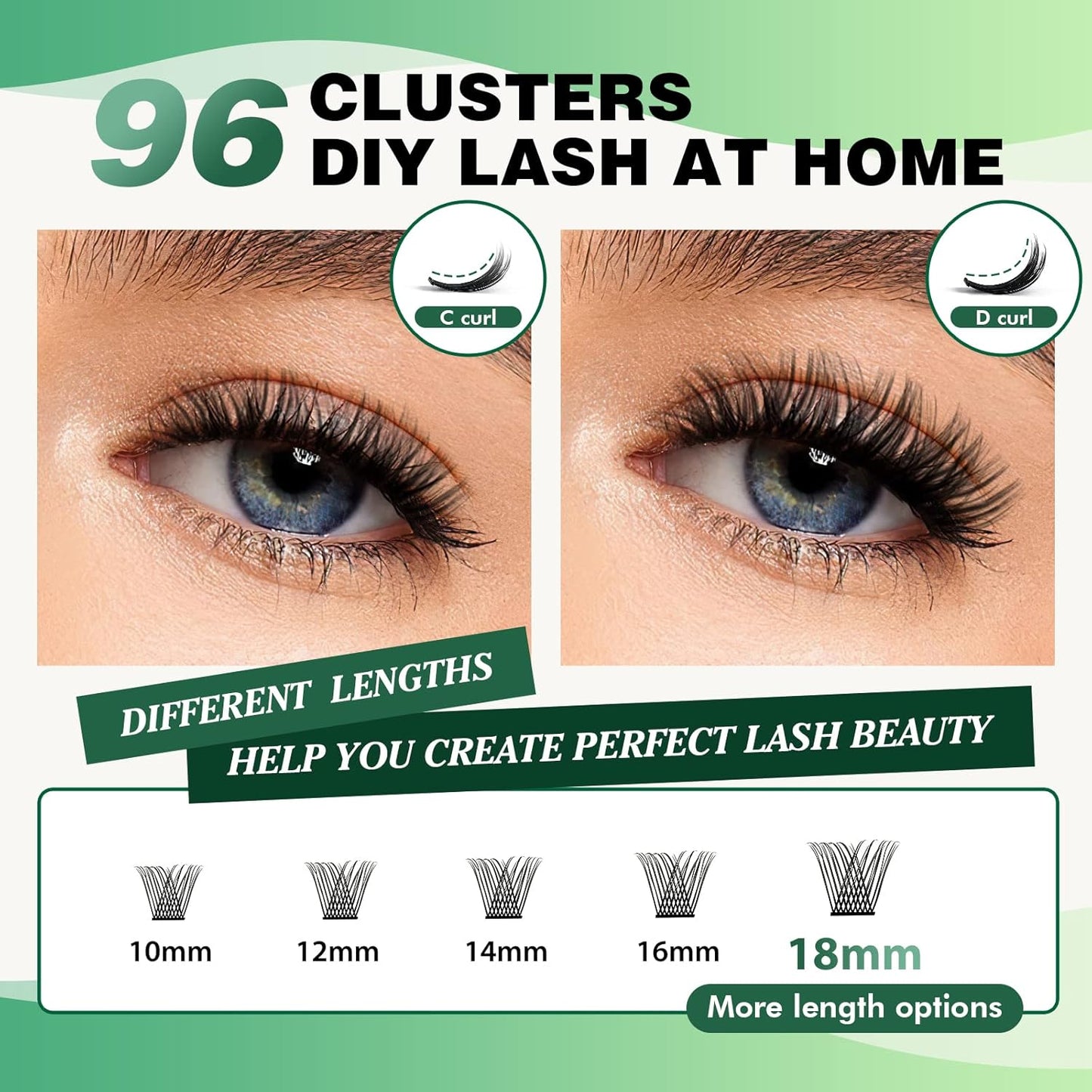 Lash Clusters,96 Pcs Cluster Lashes D Curl 14mm DIY Lash Extensions Eyelash Clusters,KEYYOU Volume Wispy Individual Lashes Soft&Comfortable Easy DIY at Home(Y13,D-14mm)