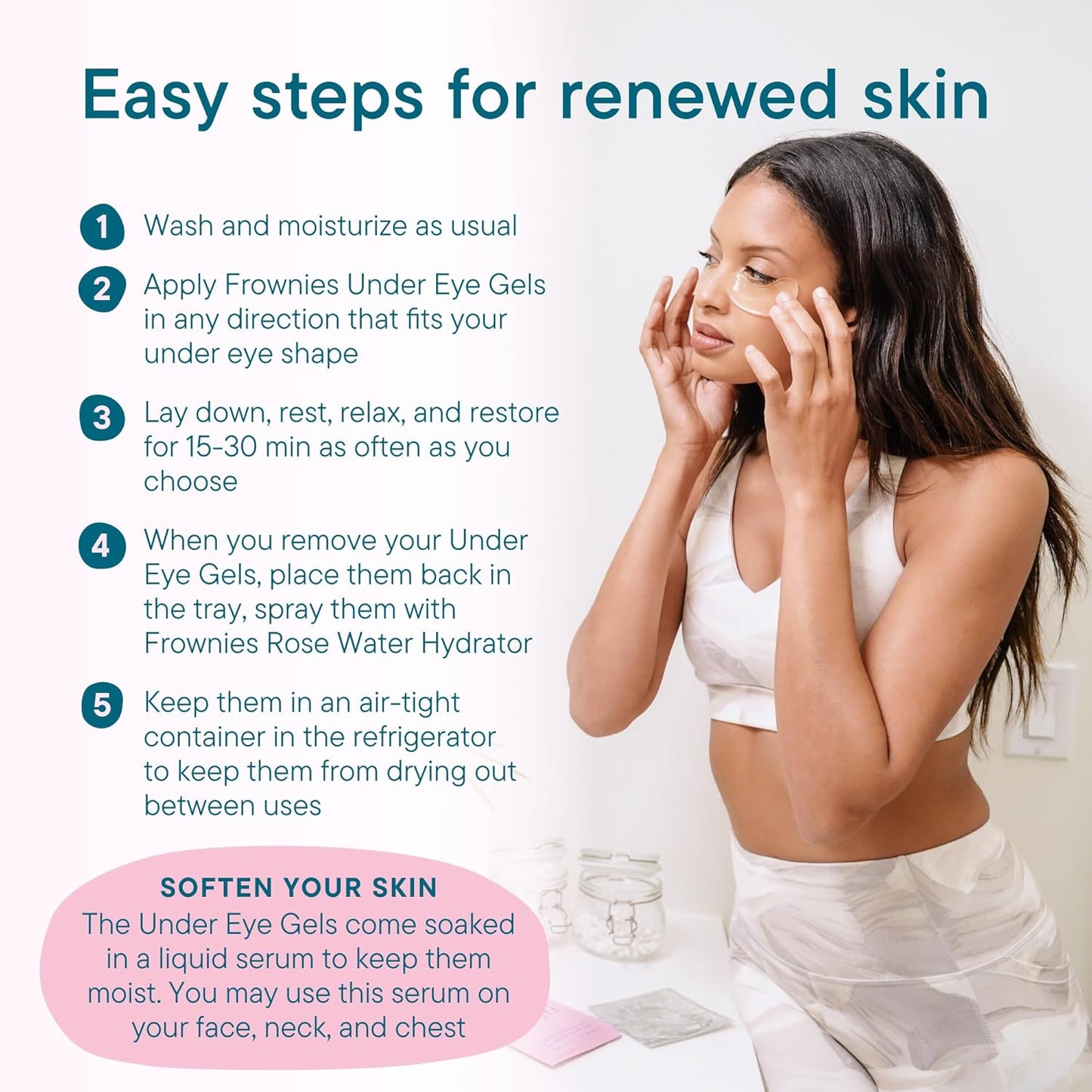 Frownies Under Eye Gel Patches for Puffy Eyes - Under Eye Patches for Dark Circles with Cactus Collagen - Under Eye Mask for Dark Circles and Puffiness - Reusable, 3 Pack