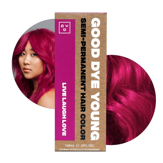 Good Dye Young Semi-Permanent Hair Color, Vegan and Cruelty-Free Magenta Pink Hair Dye, Last up to 24 Washes, Non-Damaging Conditioning Hair Color (5FL OZ, Live Laugh Love)