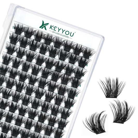 Lash Clusters 96pcs Individual Lashes Y22 D Curl 14mm Eyelash Clusters KEYYOU Volume Wispy Lash Extension Soft&Comfortable Easy DIY at Home(Y22,D-14mm)