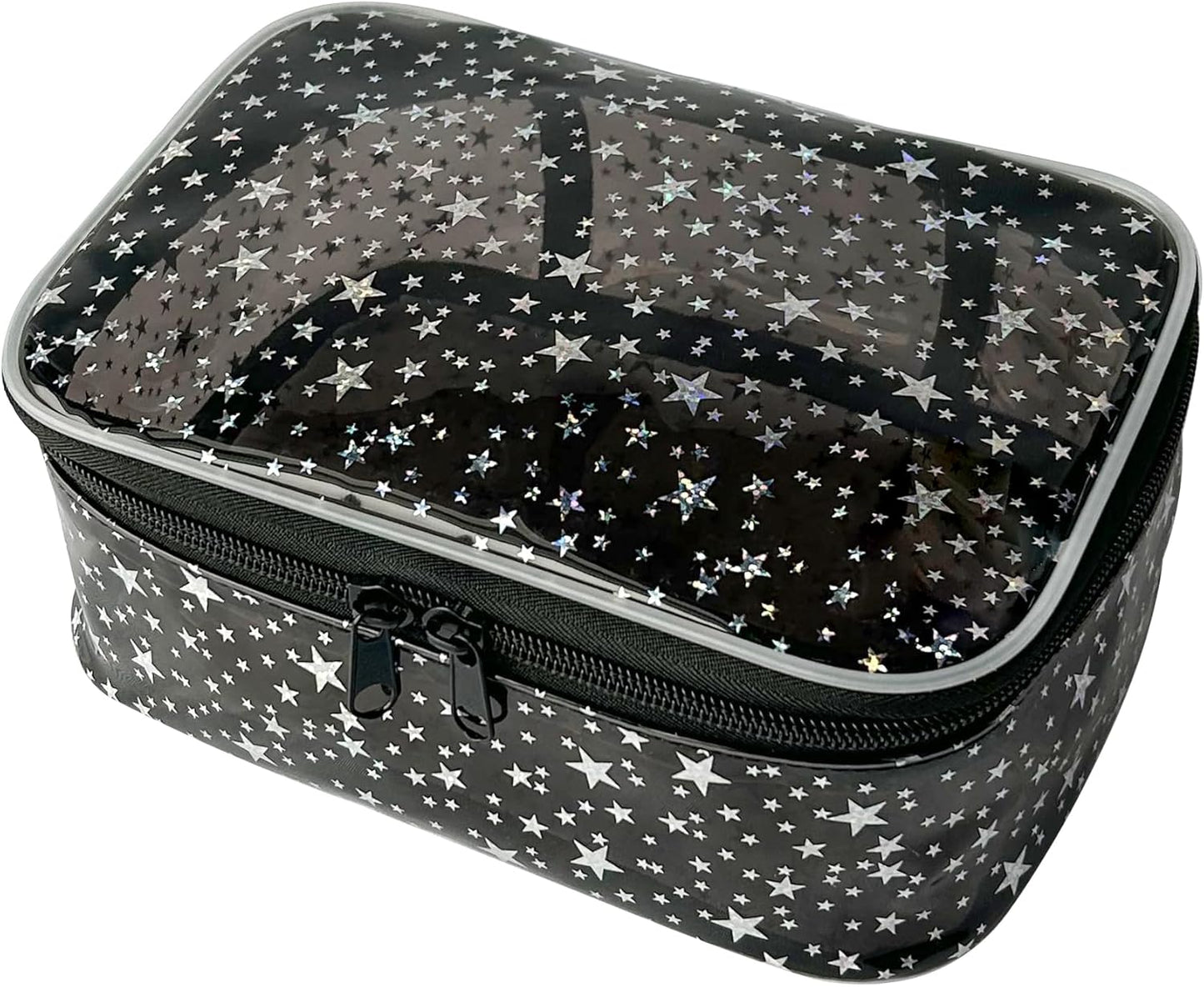 Holographic Makeup Bags Bulk,Clear Storage Bag Toiletry Pocket Portable Zippered Iridescent Pouch Waterproof Cosmetic Gift Bags for Women (Black)