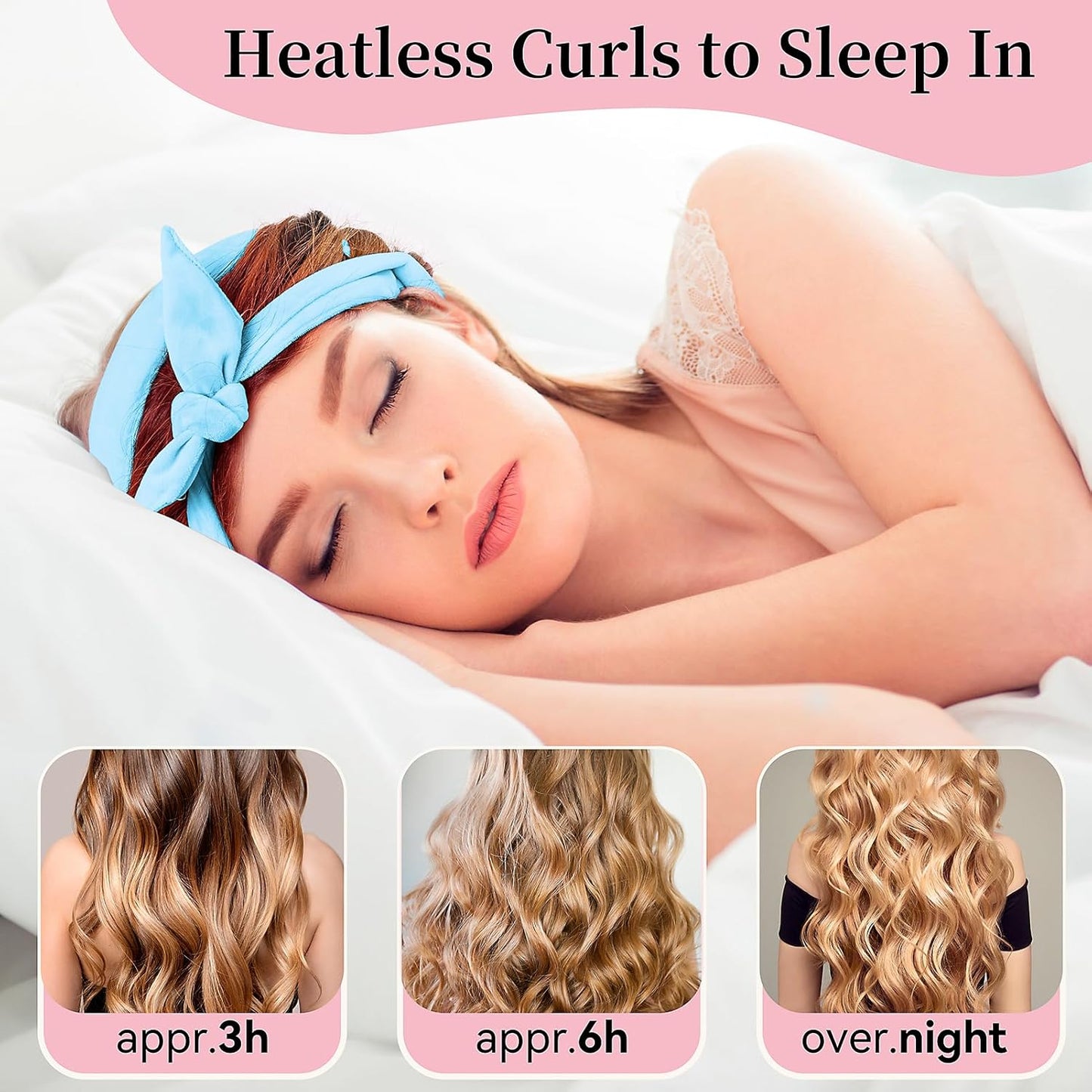 Heatless Curling Rod Headband, Upgraded 60" Extra Long Heatless Curls Headband Soft Hair Curlers to Sleep In Hair Rollers No Heat Curls (Blue)