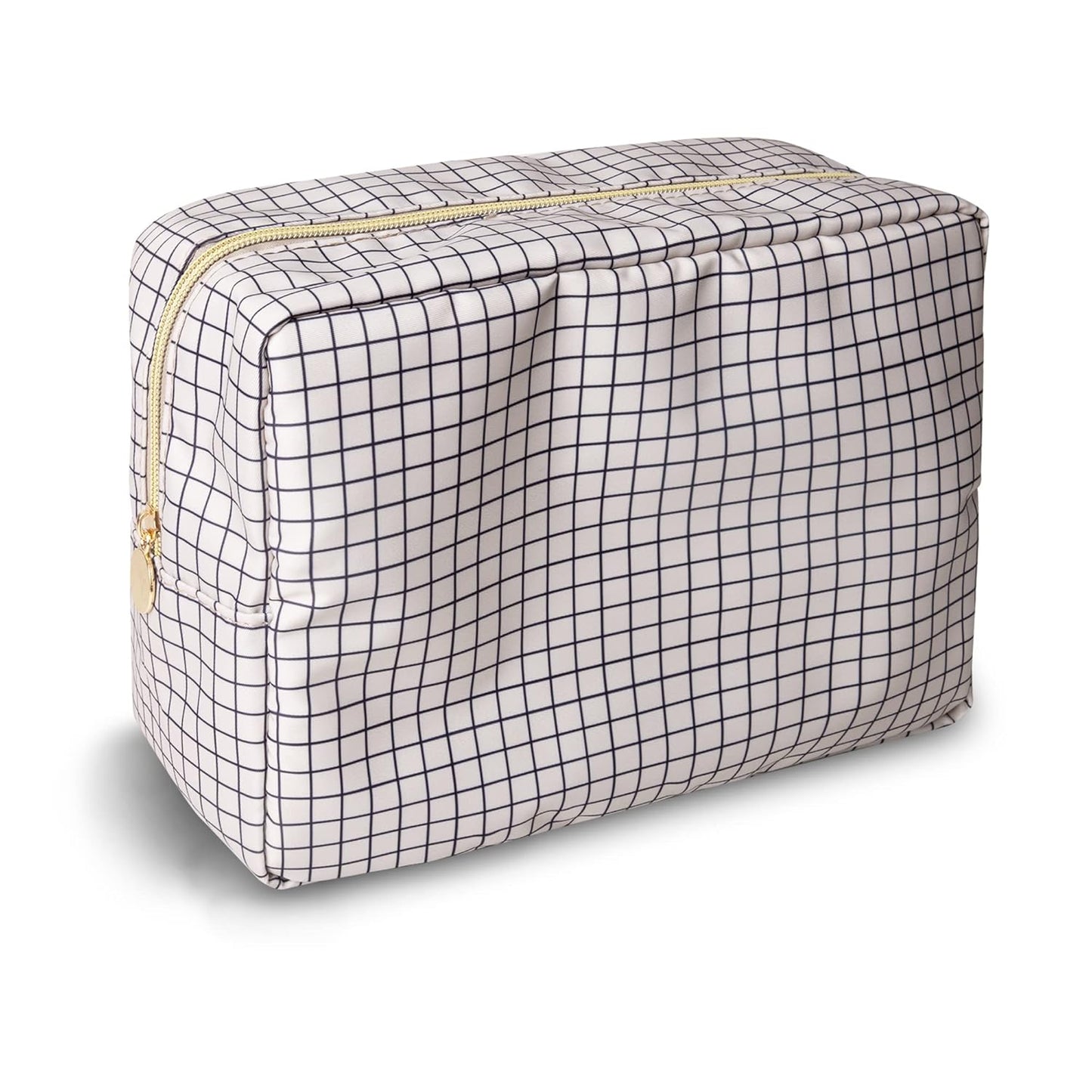 Large Makeup Bag Pouch, Nylon Women Travel Toiletry Storage Bag Checkered Cosmetic Bag for Girls, Big Preppy Makeup Organizer Bag Cute Zipper Pouch Skincare Bag for Sport School Work (Large-Checkered)