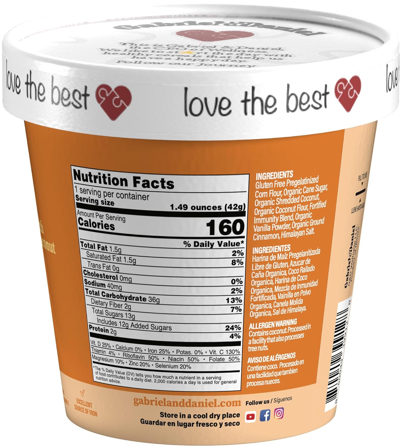 Gabriel & Daniel Gluten Free Instant Cream of Corn with Coconut – Non-GMO, Pure and Wholesome Hot Cereal – Creamy Texture with Mazamorra – Microwave Cup for a Nourishing and Easy Breakfast (Pack of 12)