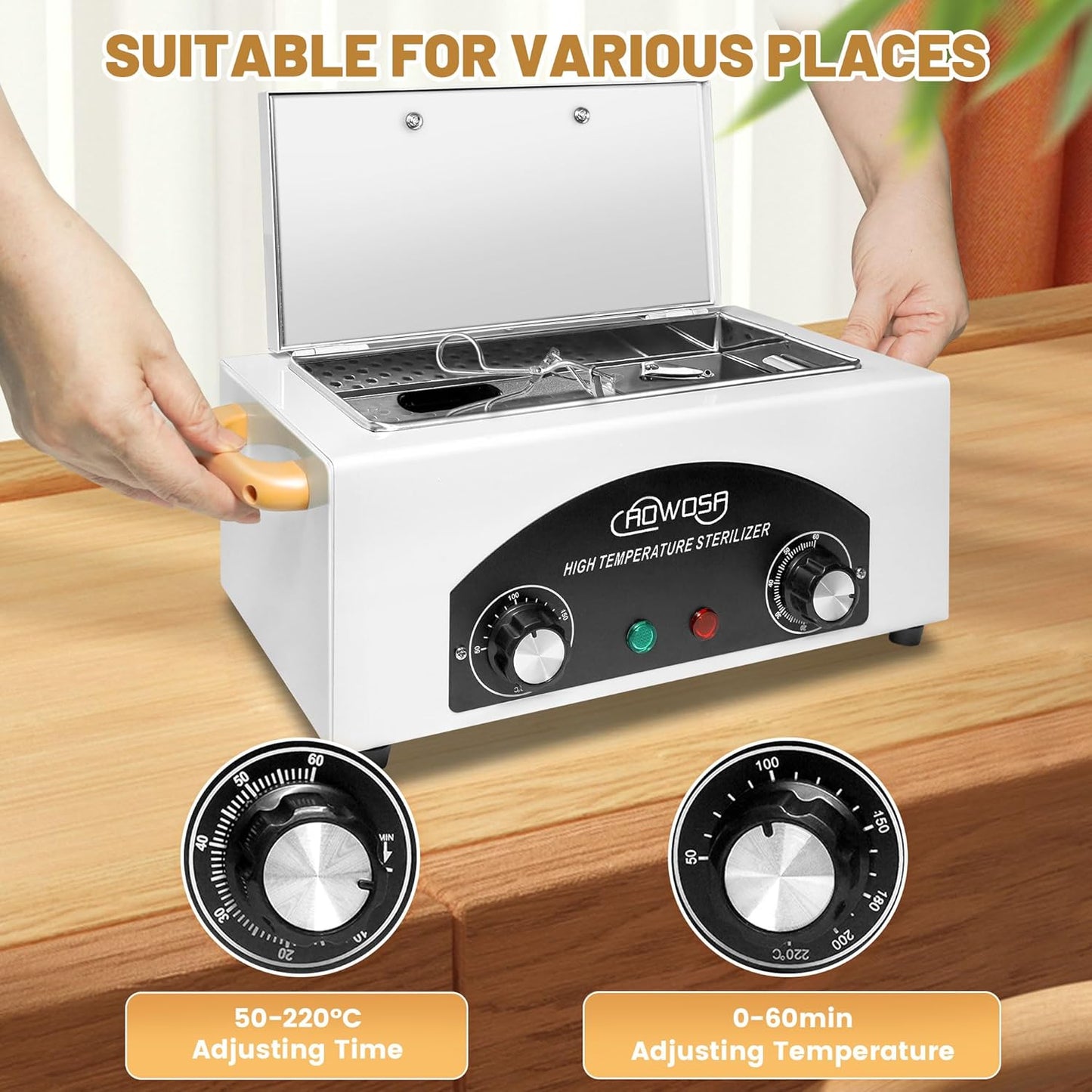 High Temperature Metal Tool Cleaning Box, 2L Dry Heat Cabinet Beauty Hair Nail Metal Tool Cleaning for Manicure Pedicure Barber, with 60 Min Timer & 50-220℃ Temp Settings, Plastic Sterilization Tray