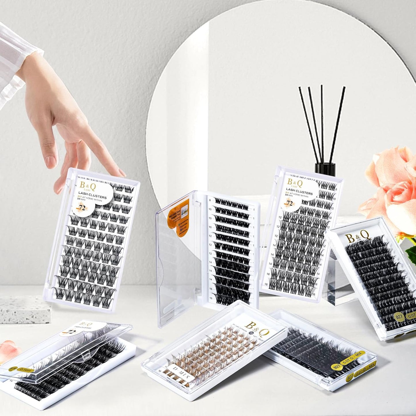 Lash Clusters B05 D Curl 16 mm DIY Eyelash Extensions 72 Clusters Lashes C D Curl B&Qaugen Fluffy Individual Lashes Eyelash Clusters Extensions Individual Lashes Cluster DIY at Home (B05,16 mm)