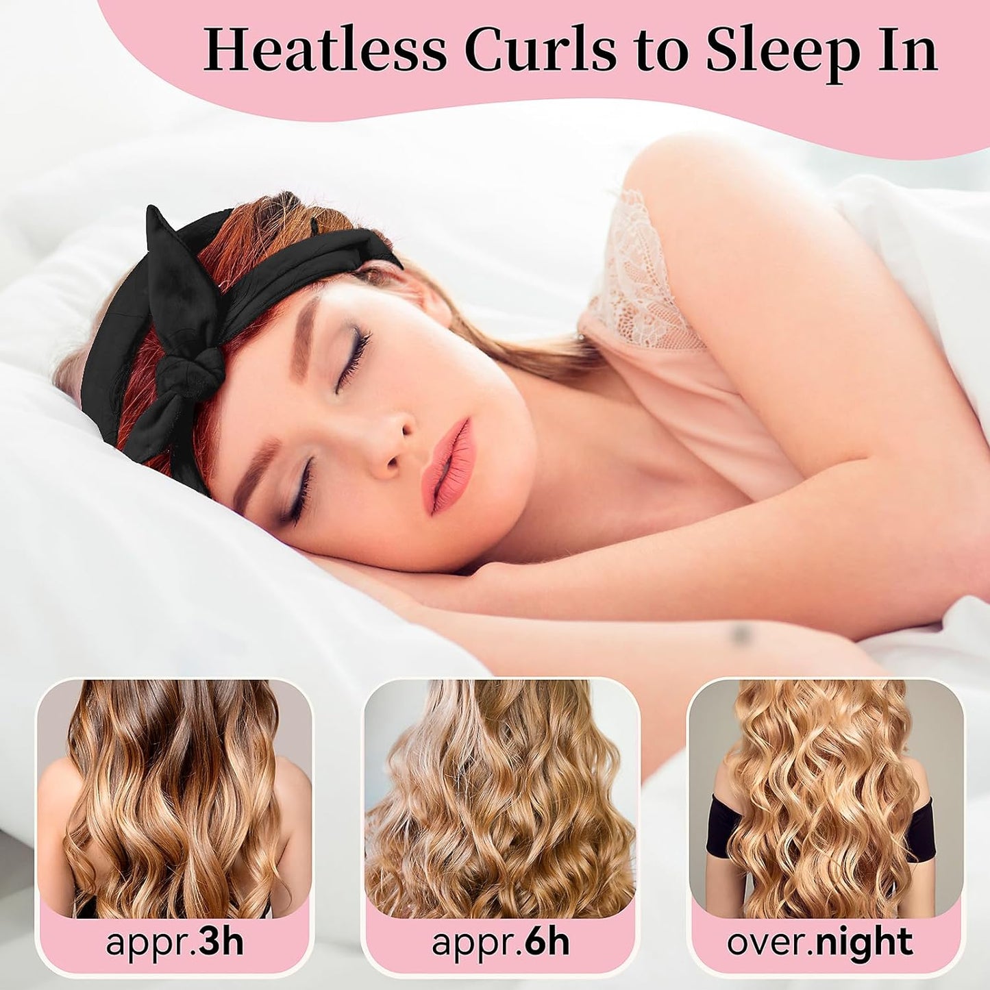 Heatless Curling Rod Headband, Upgraded 60" Extra Long Soft Hair Curlers to Sleep In, No Heat Curls for Girls Long Hair Medium Hair (Black)