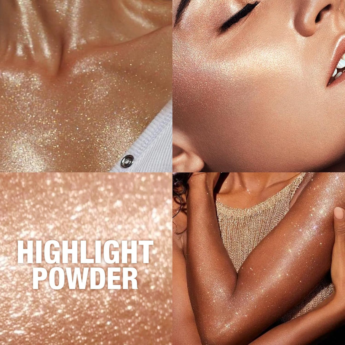 Glitter Body Highlighter Powder Body Shimmer Sparkle Face Brightening Highlighter Powder for Face Eyes Body Glow Makeup With sponge head（ Golden）