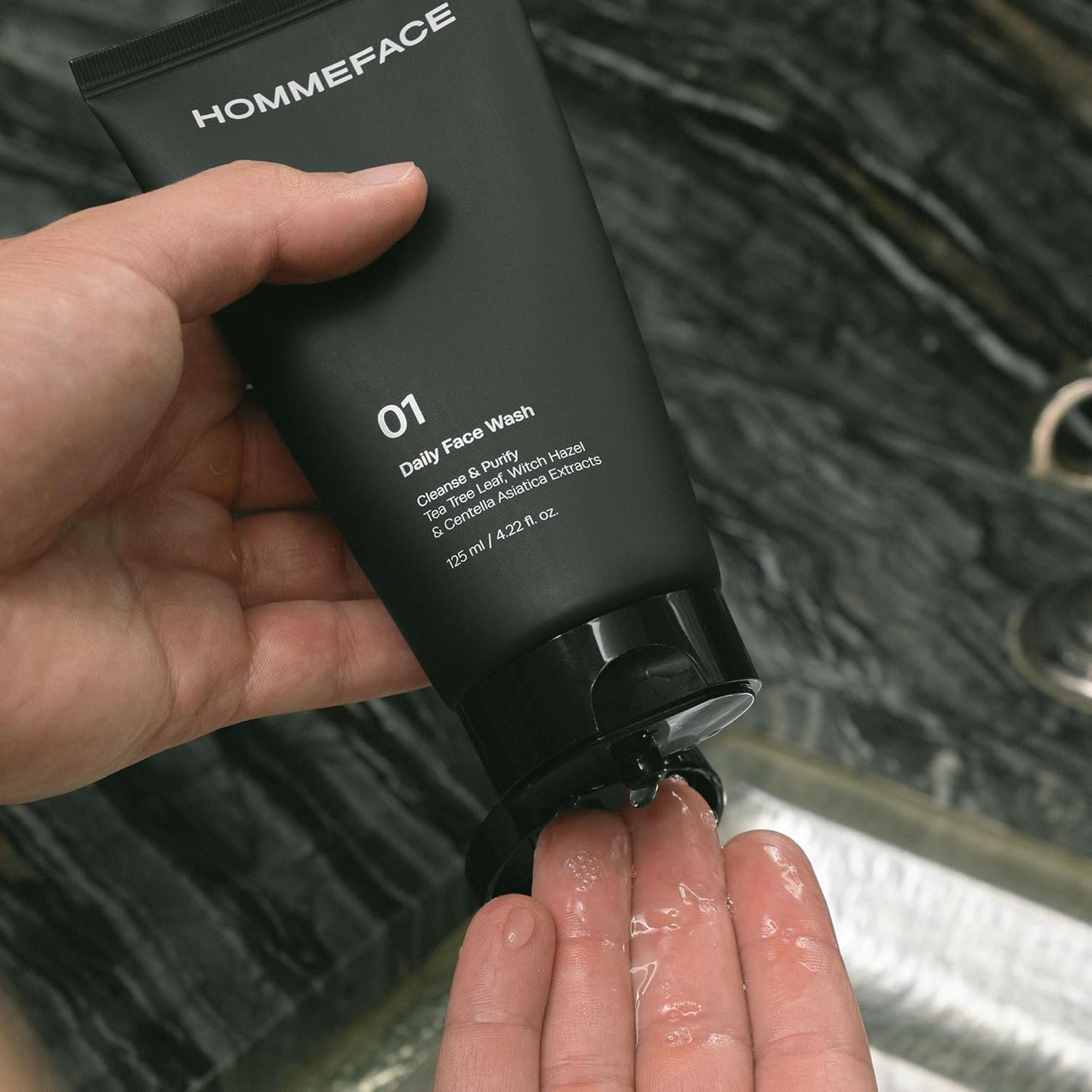 HommeFace Daily Face Wash for Men, 4.22 Fl. Oz. Gentle Facial Cleanser for Deep Cleansing & Purifying with Collagen, Witch Hazel & Cica Extracts, Vegan