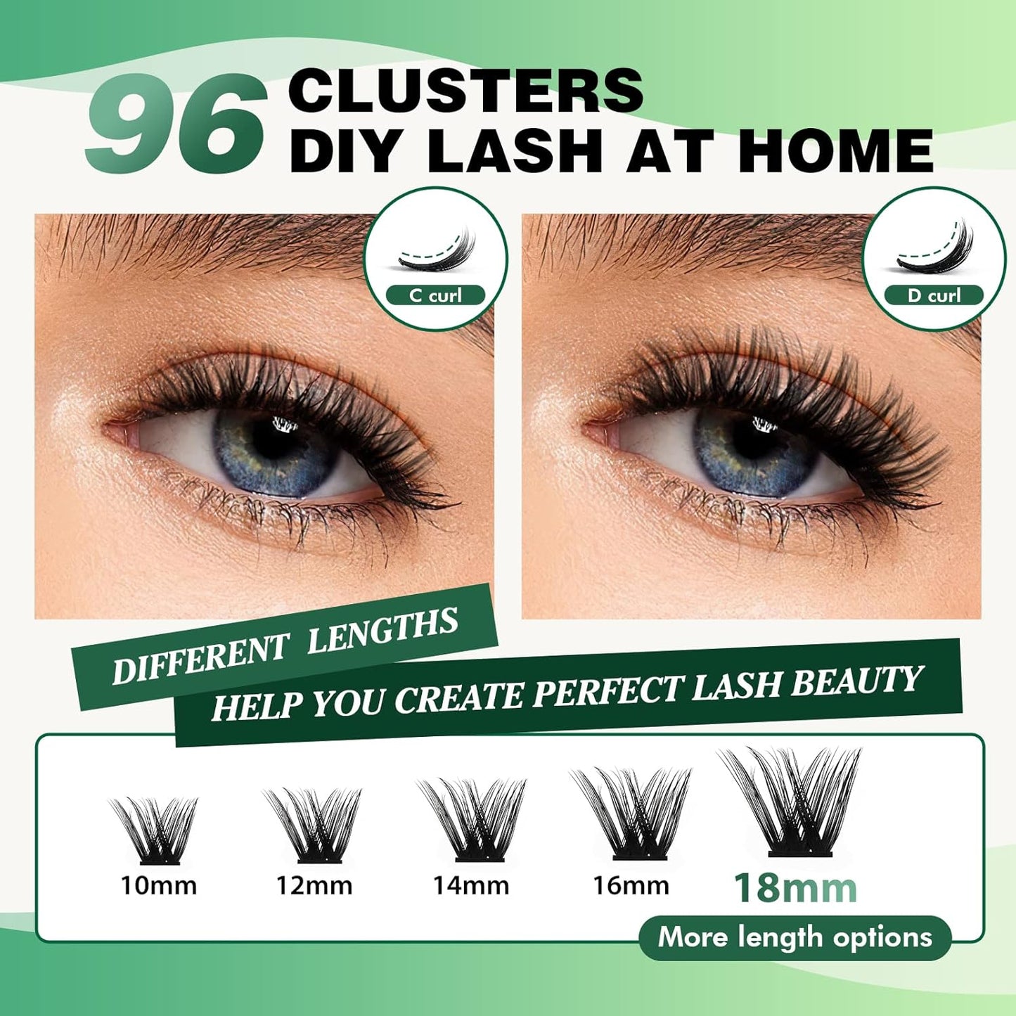 Lash Clusters,96 Pcs Cluster Lashes D Curl 16mm DIY Lash Extensions Eyelash Clusters,KEYYOU Volume Wispy Individual Lashes Soft&Comfortable Easy DIY at Home(Y06,D-16mm)