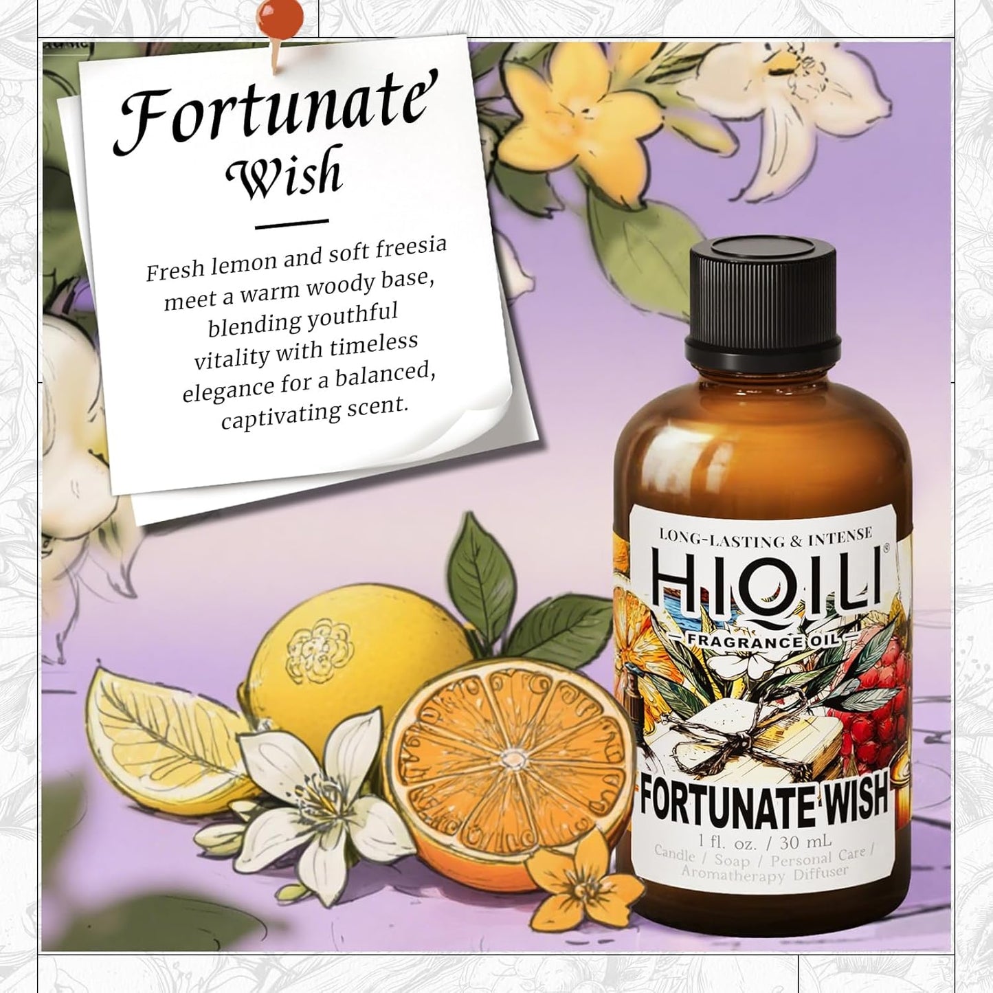 HIQILI Fortunate Wish Fragrance Oil for Diffusers & Candle Making, Inspired by A.na Su Luck-Wish, Skin Safe Scented Oil for Soap, Laundry, Vegan, Long Lasting - 1 Fl Oz