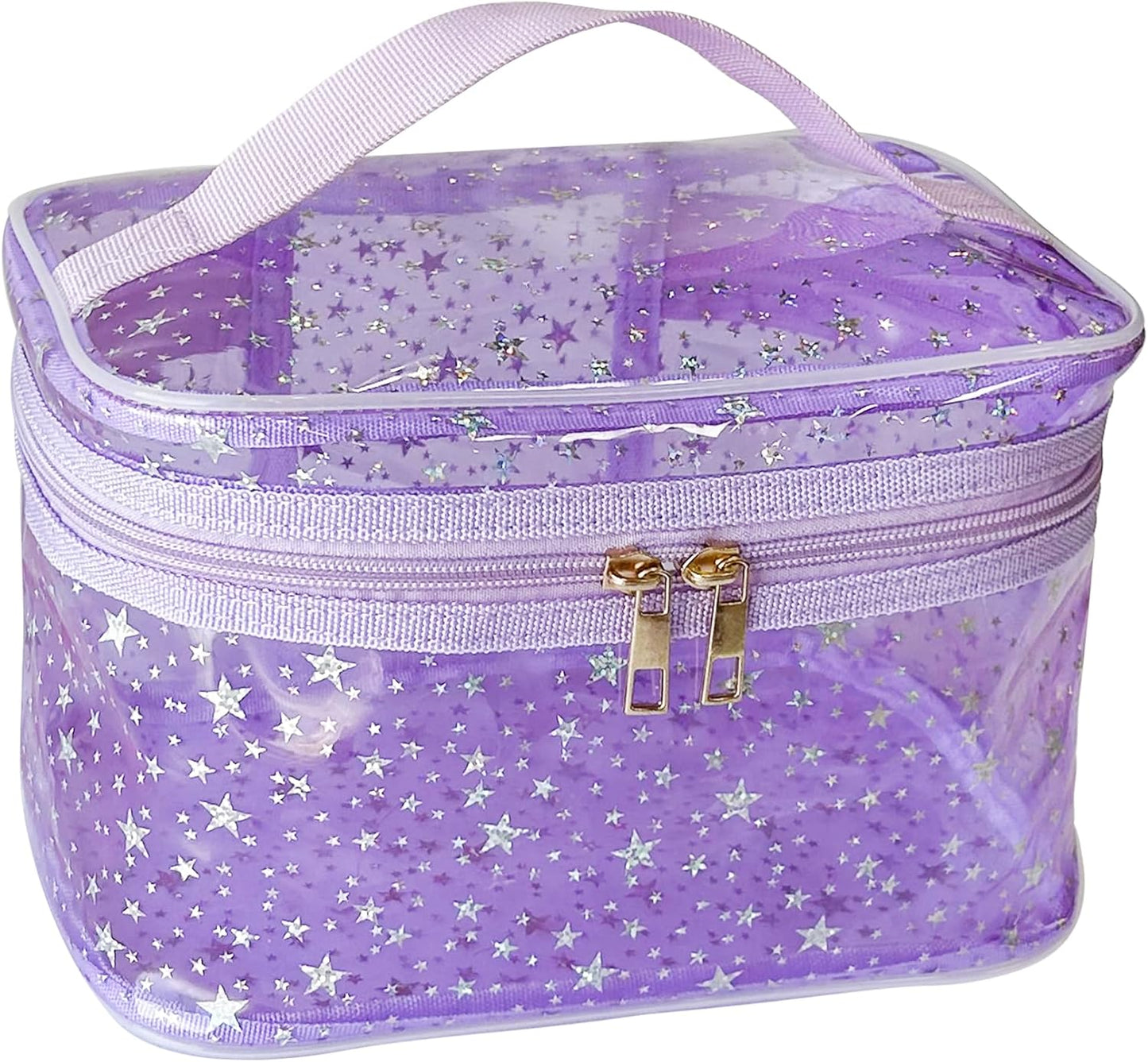 Holographic Makeup Bags Bulk,Clear Storage Bag Toiletry Pocket Portable Zippered Iridescent Pouch Waterproof Cosmetic Gift Bags for Women (Purple-L)