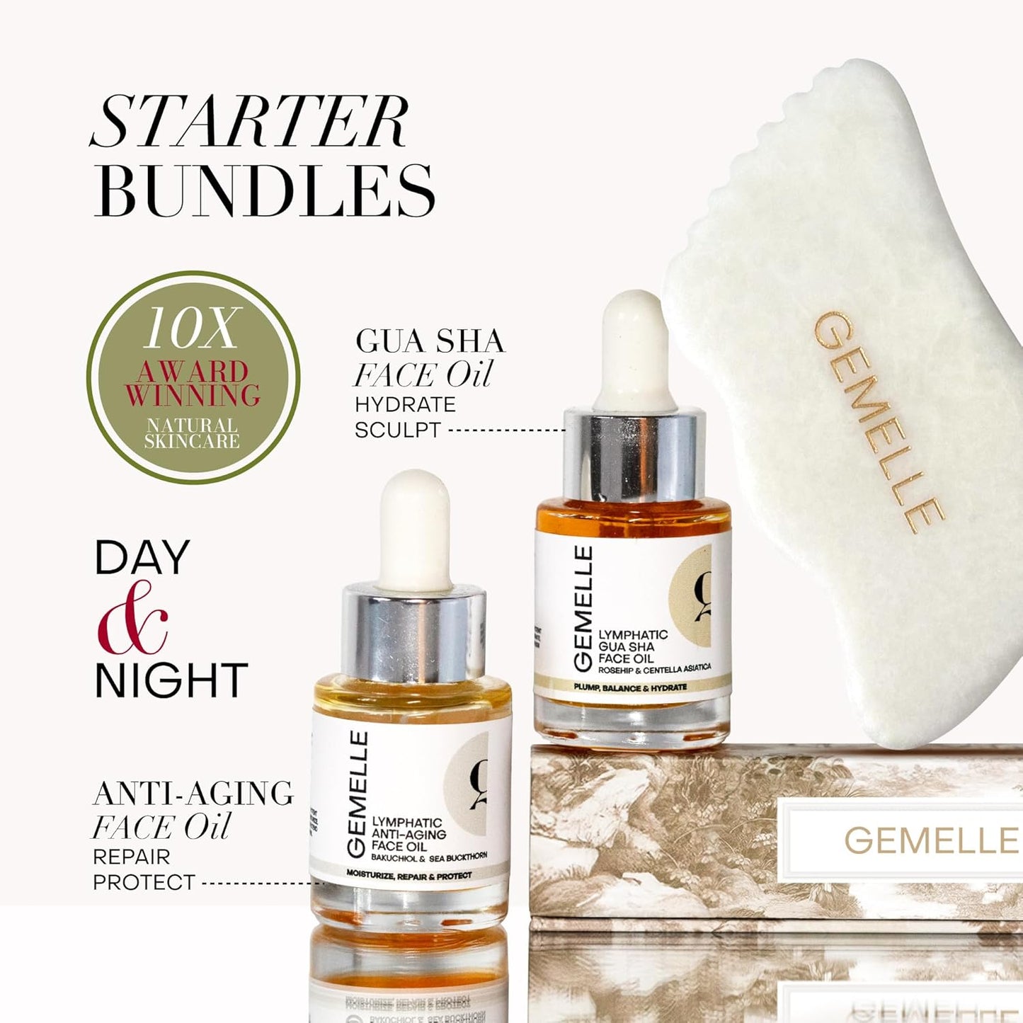 GEMELLE Lymphatic Gua Sha Face Oil | 10x Award Winner | Detox, Plump, Balance, Hydrate | High-Altitude Rosehip, Centella Asiatica & More! | Organic, Natural, Clean Beauty | Starter, Travel 15ml