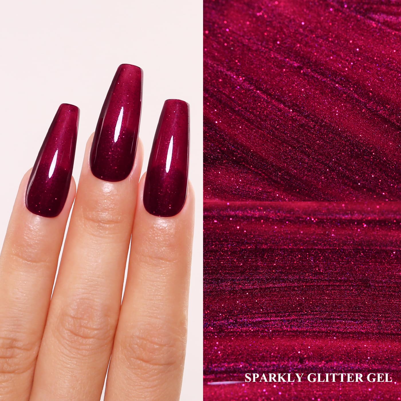 Imtiti Glitter Gel Nail Polish, Burgundy Red Iridescent Glitter Gel Polish Cherry Red Diamond Shimmer Sparkle Soak Off UV LED Nail Gel Polish Autumn Winter Gel Polish Manicure Gel Nail Kit 10ML