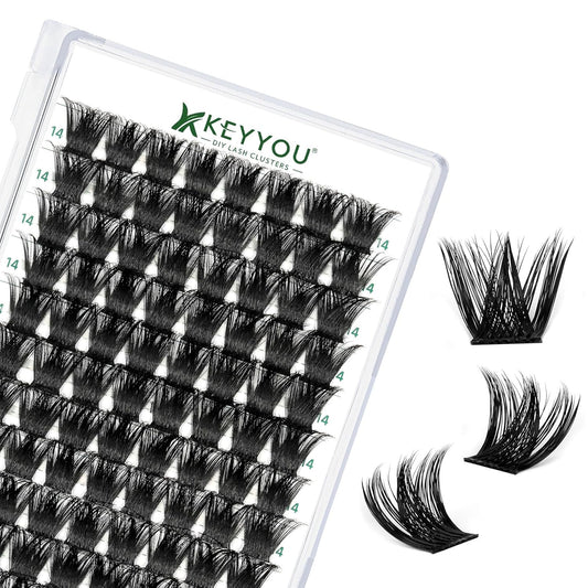 KEYYOU Lash Clusters 96pcs Individual Lashes Y02 D Curl 14mm Eyelash Clusters Volume Wispy Lash Extension Soft&Comfortable Easy DIY Lash Extension at Home(Y02,D-14mm)